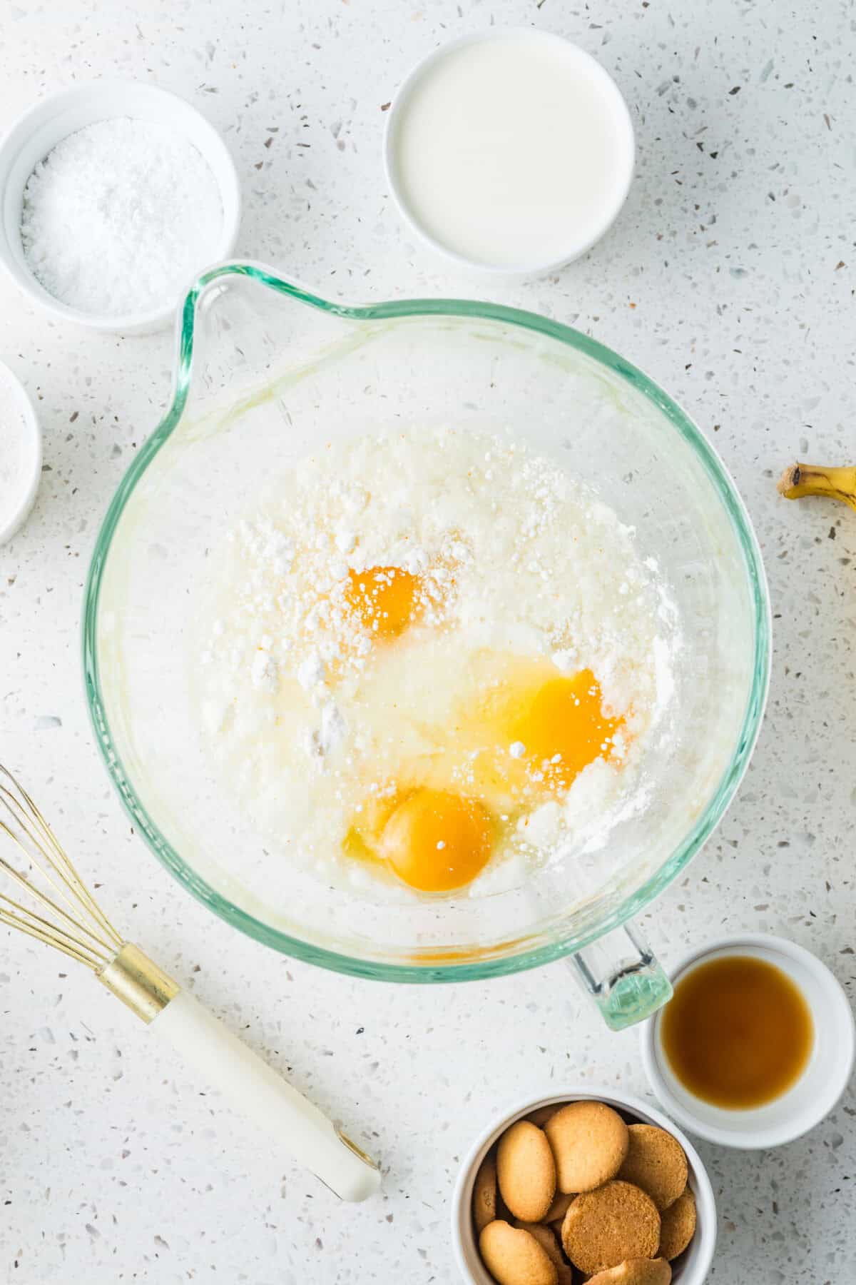 cake mix ingredients in a mixing bowl