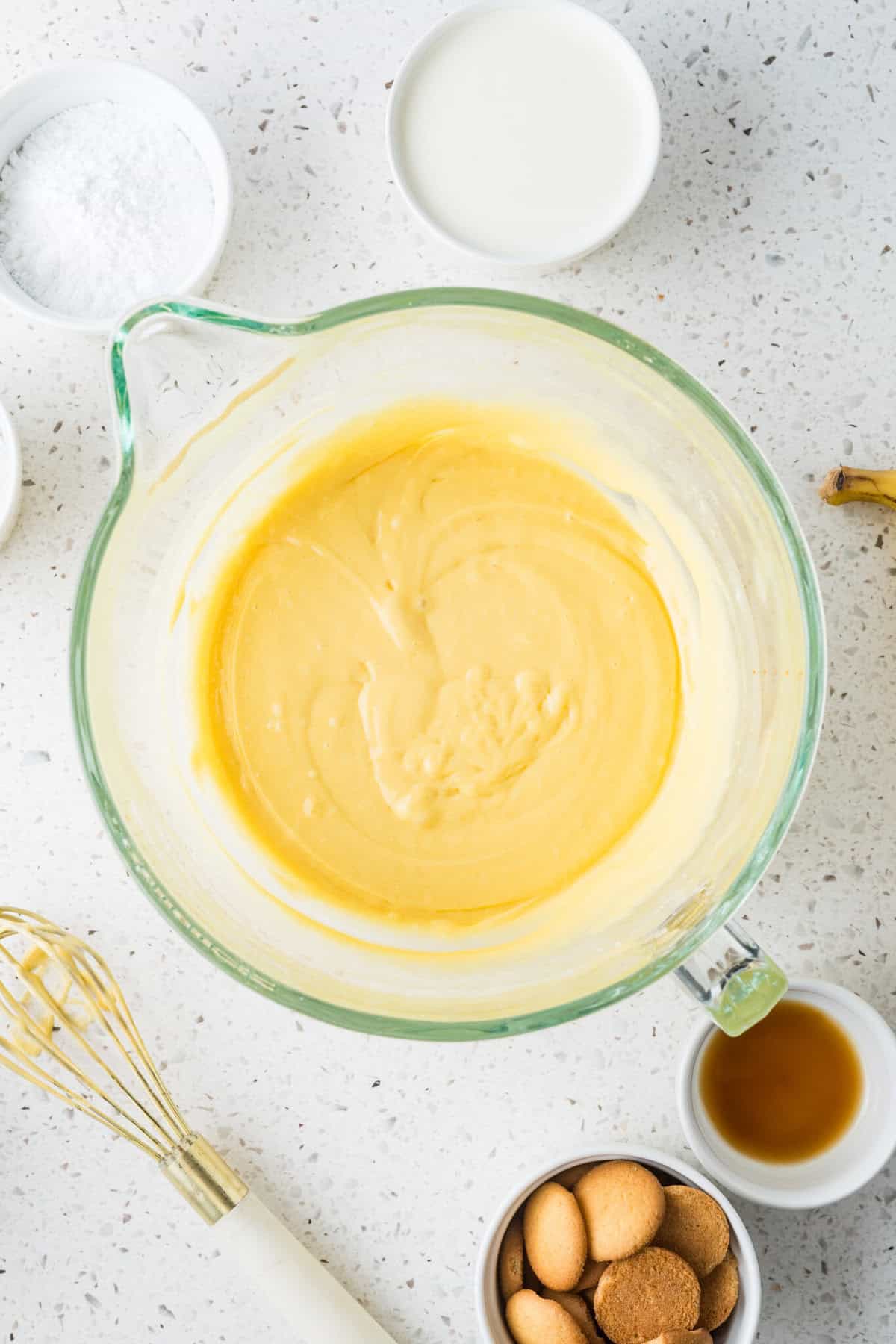 cake batter in a mixing bowl