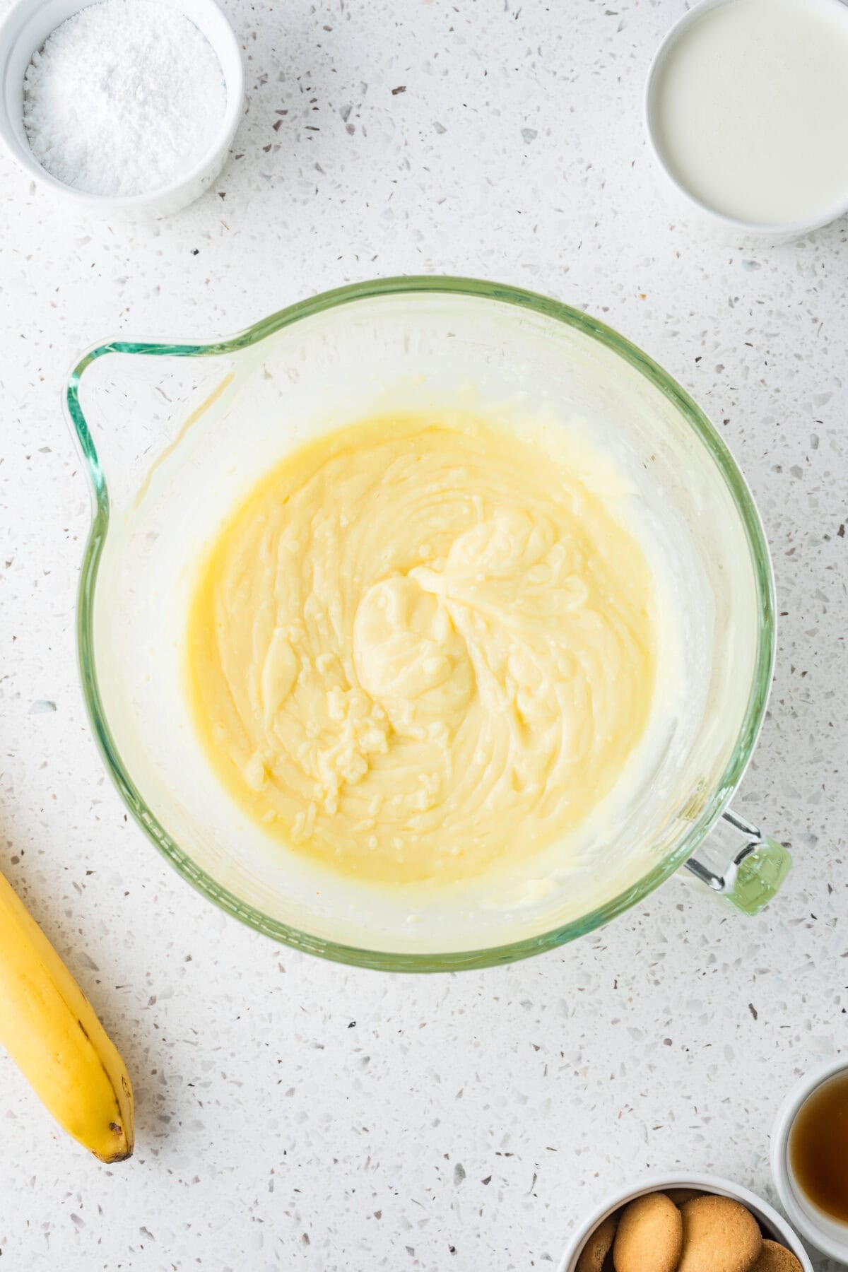 instant pudding in a mixing bowl