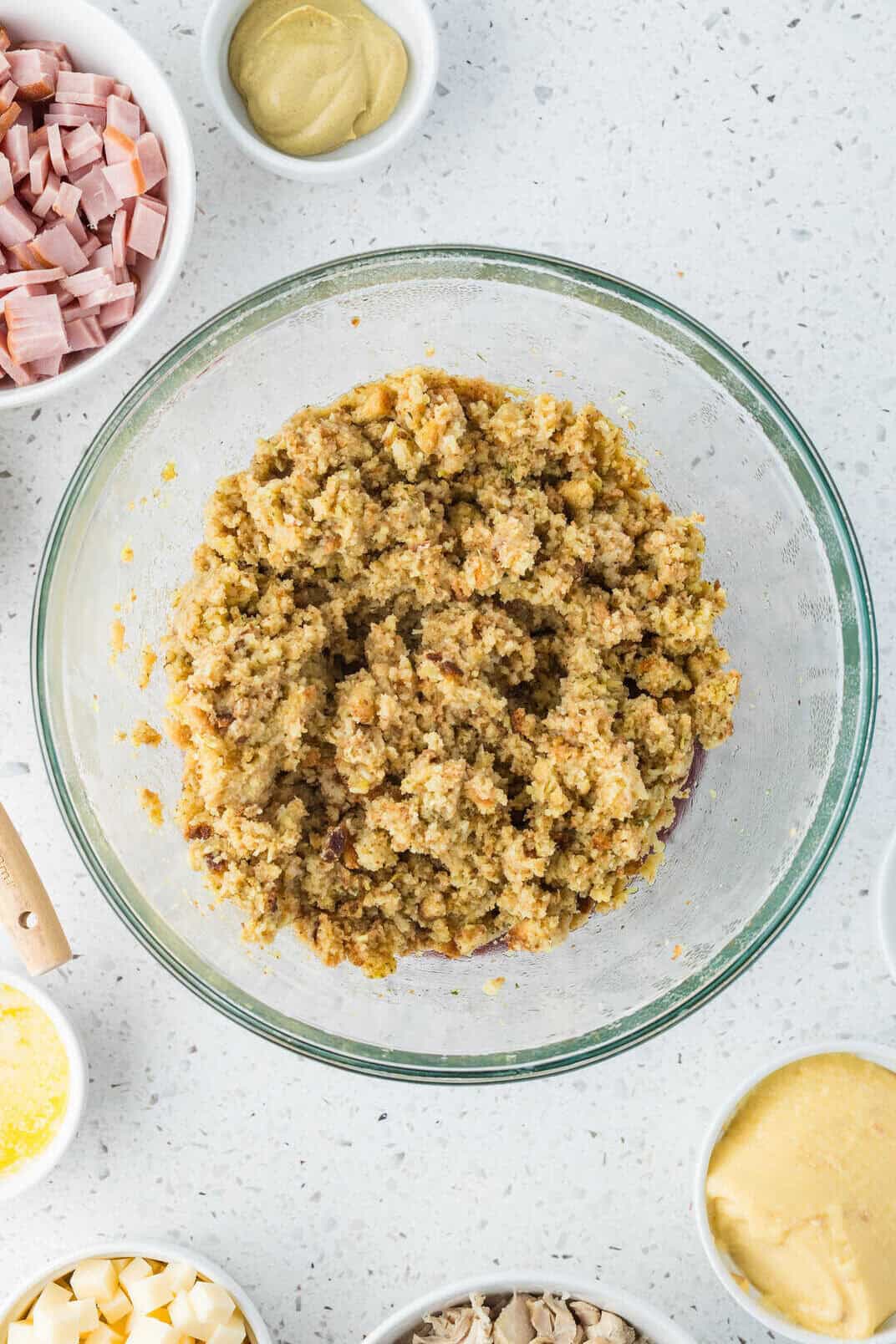 cornbread dressing mix cooked in microwave then fluffed