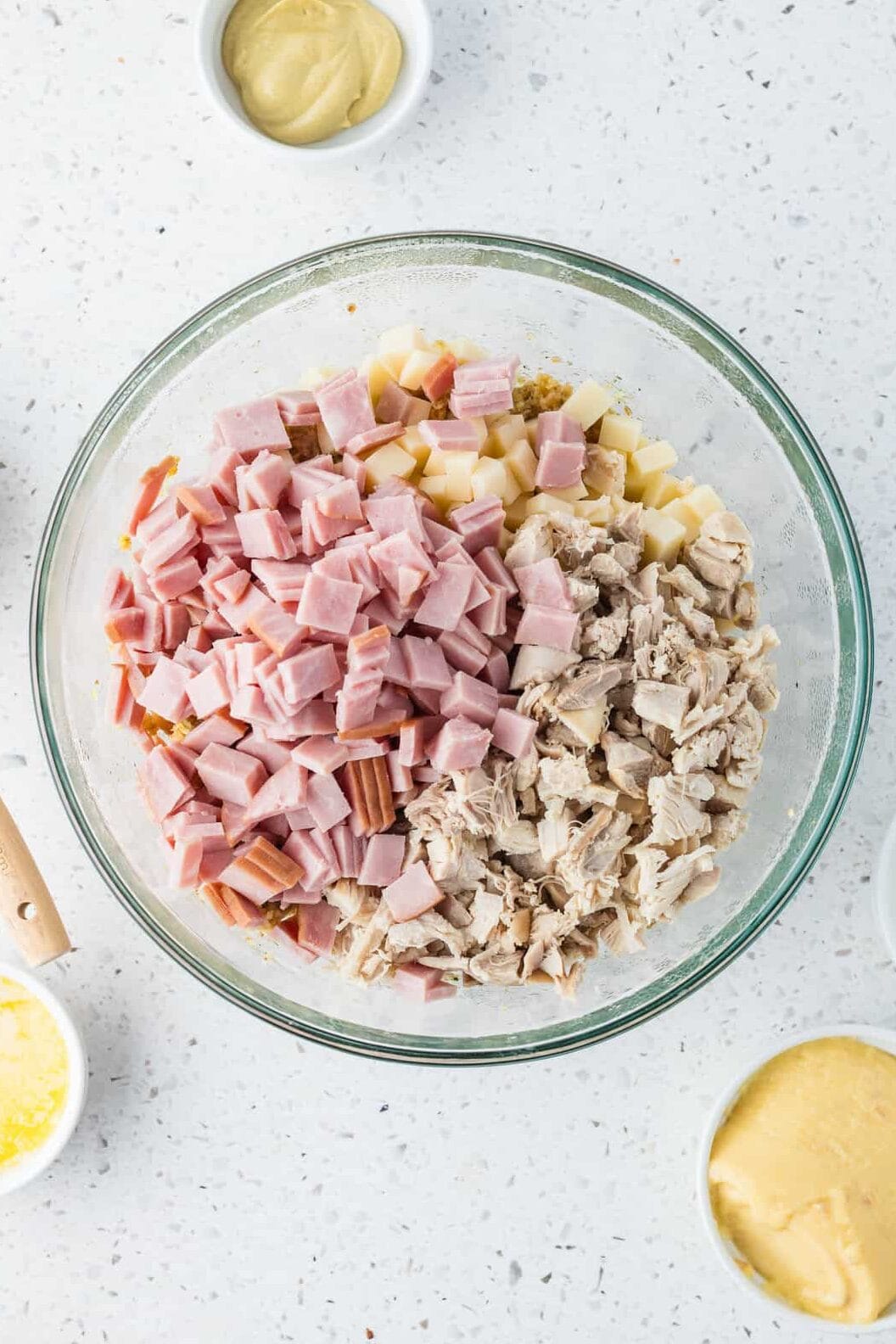 diced ham chicken and swiss cheese over cooked dressing mix