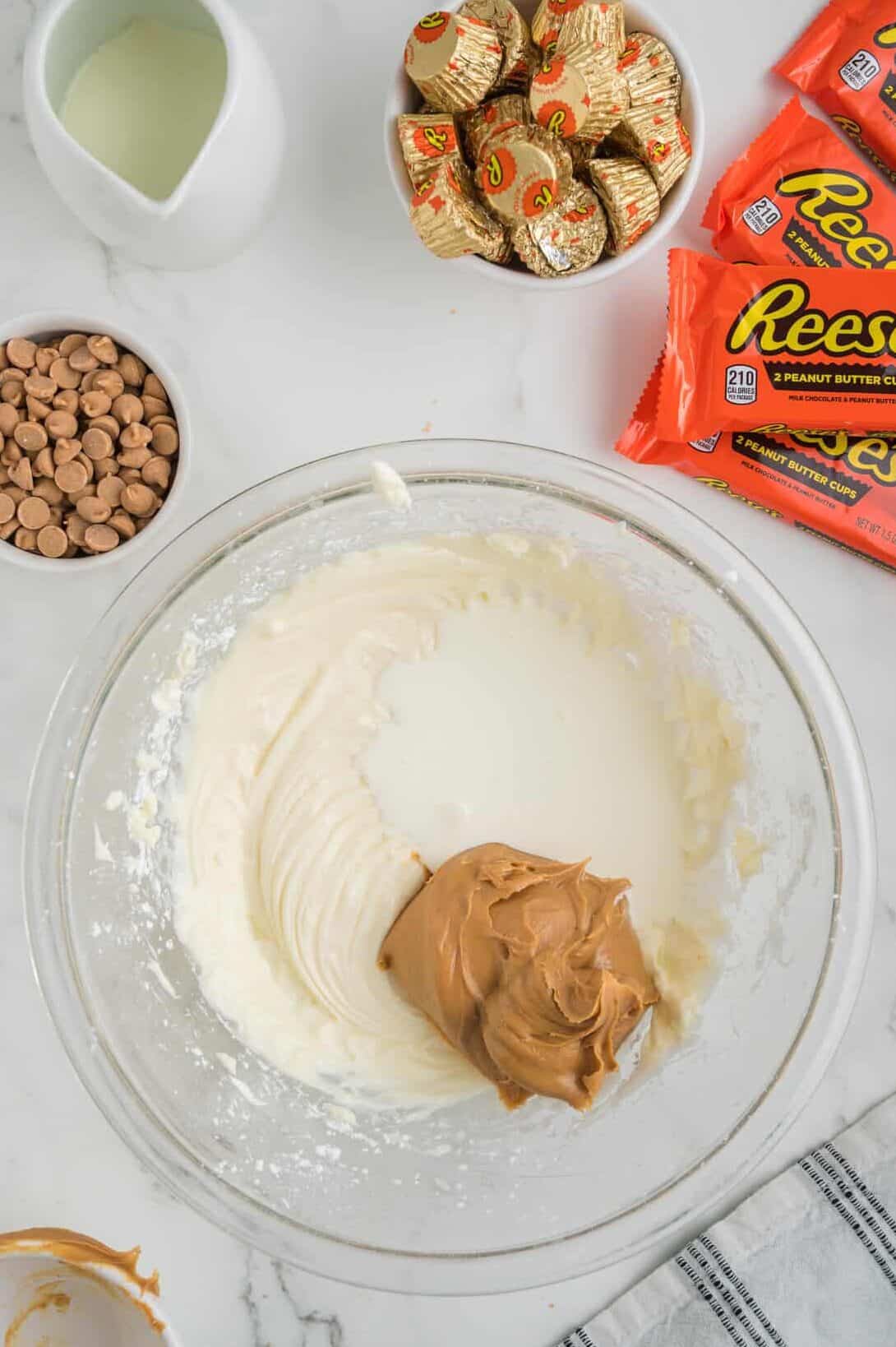 peanut butter and heavy cream added to cream cheese mixture
