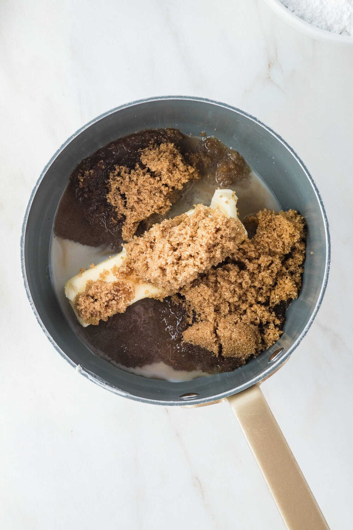 caramel ingredients in a small saucepan