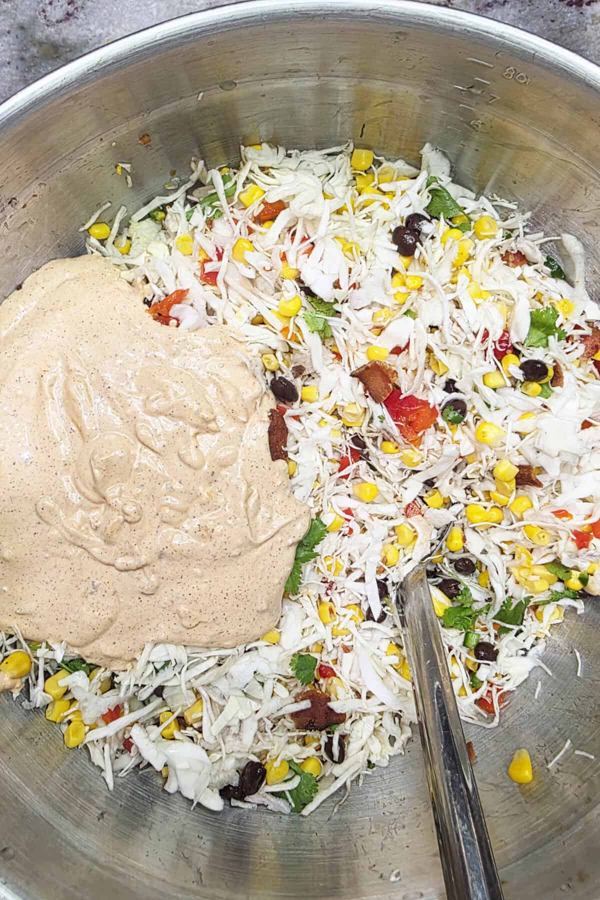 cowboy cabbage mix with dressing on top