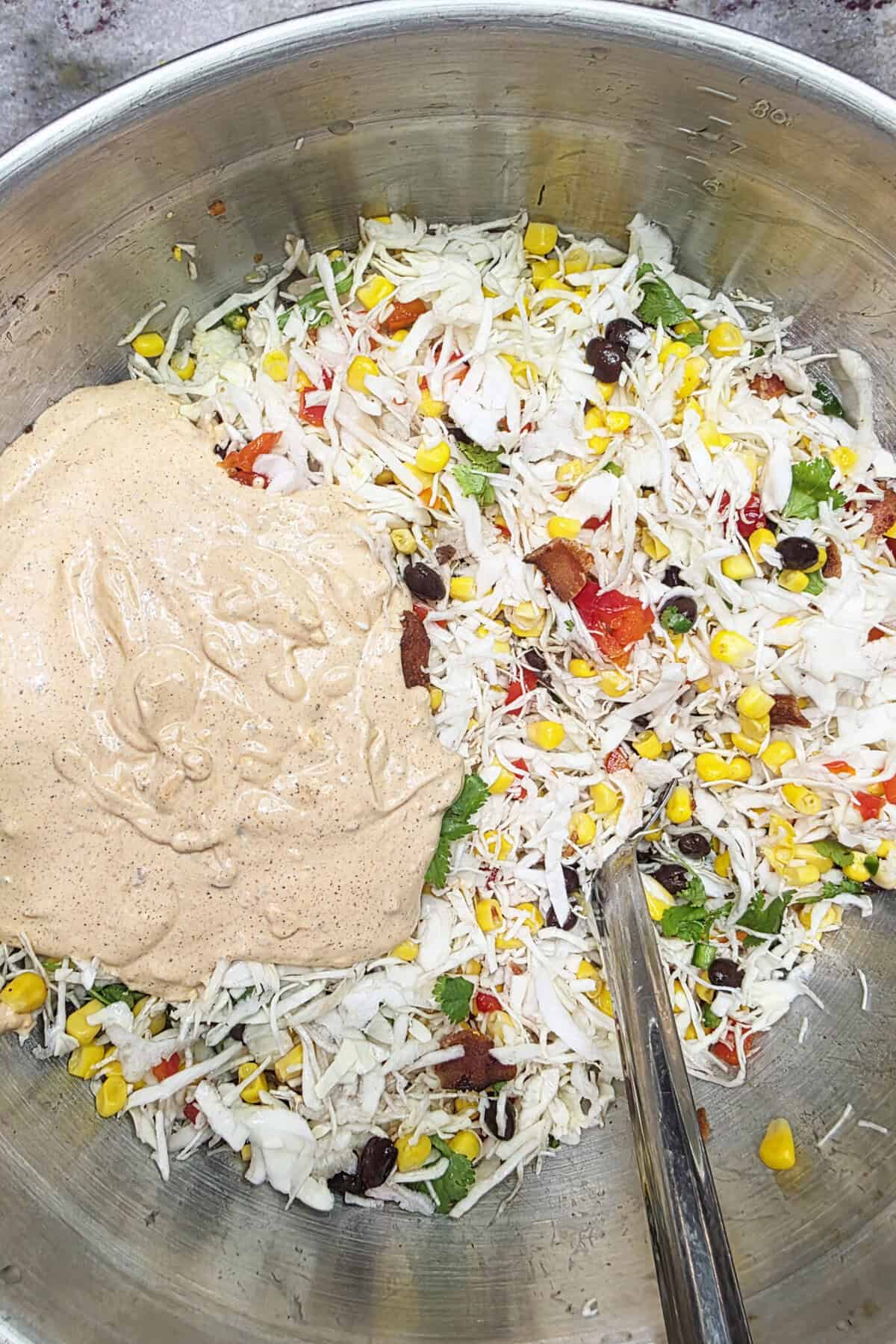 cowboy cabbage mix with dressing on top
