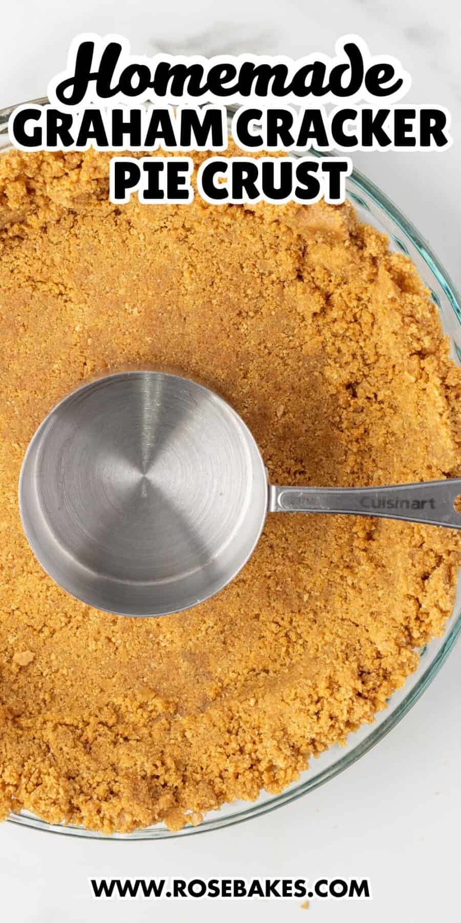 graham cracker pie crust with measuring cup pressed down