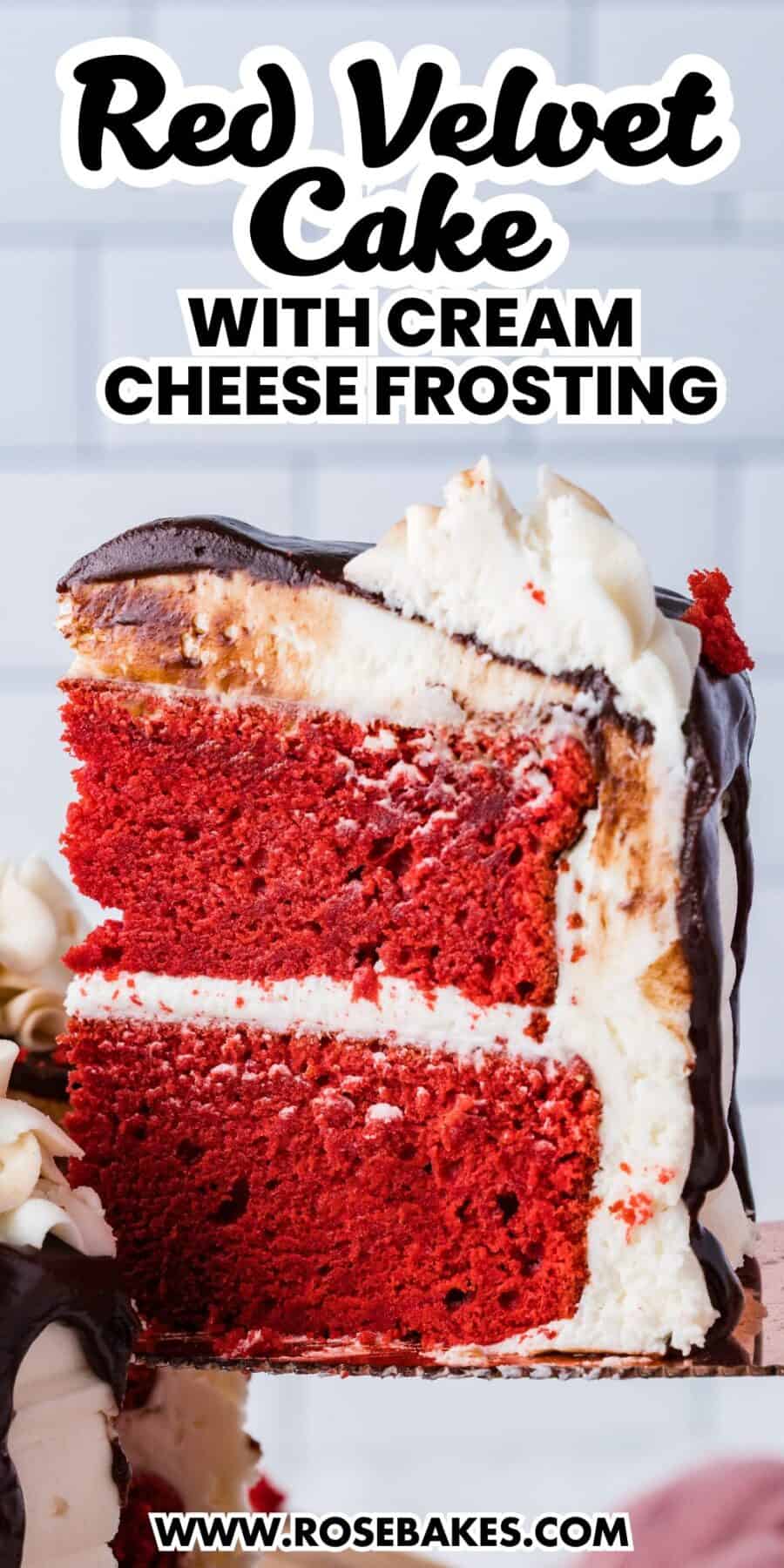 red velvet cake with cream cheese frosting and chocolate ganache