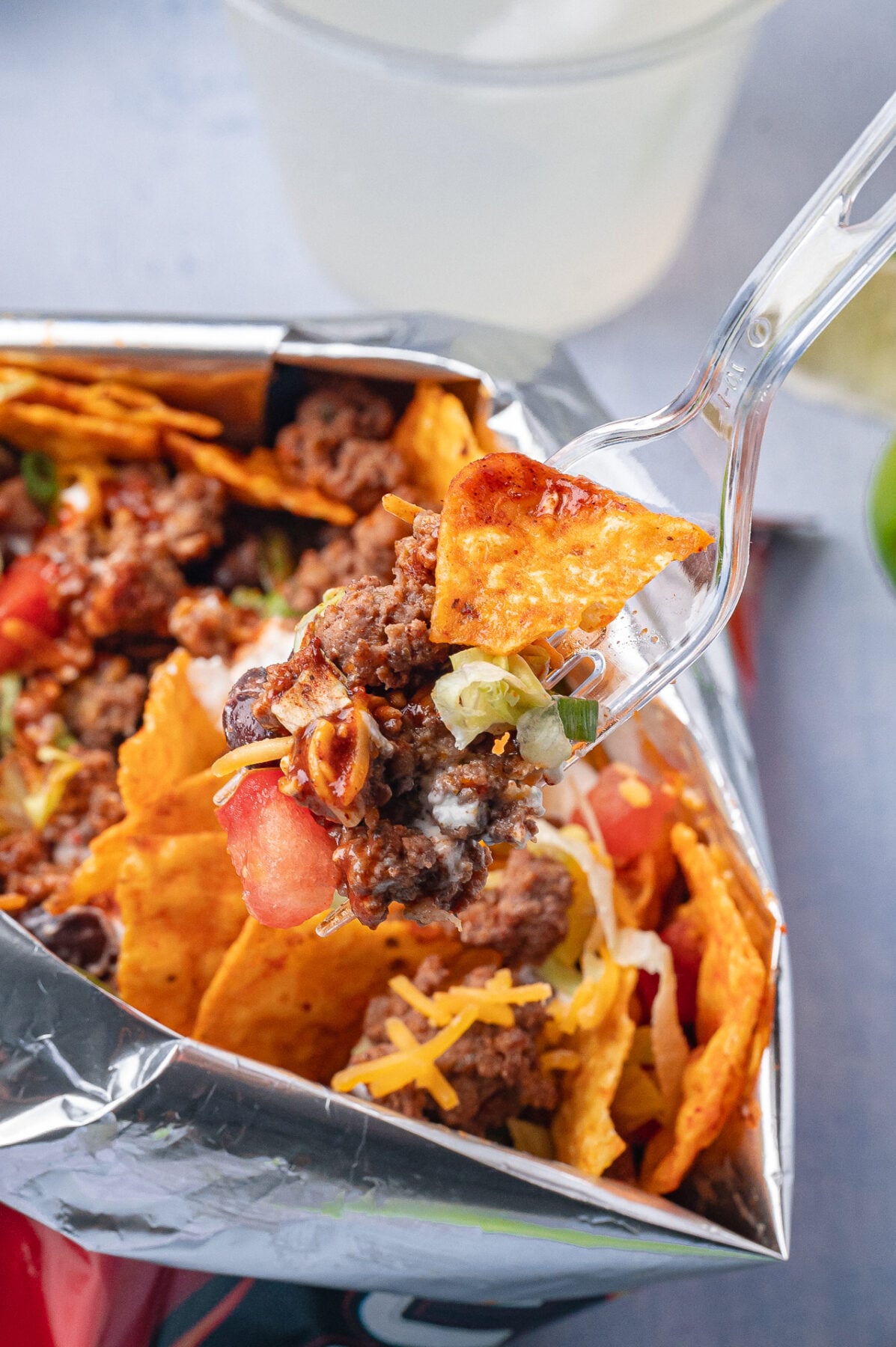 walking tacos bag with a fork in it