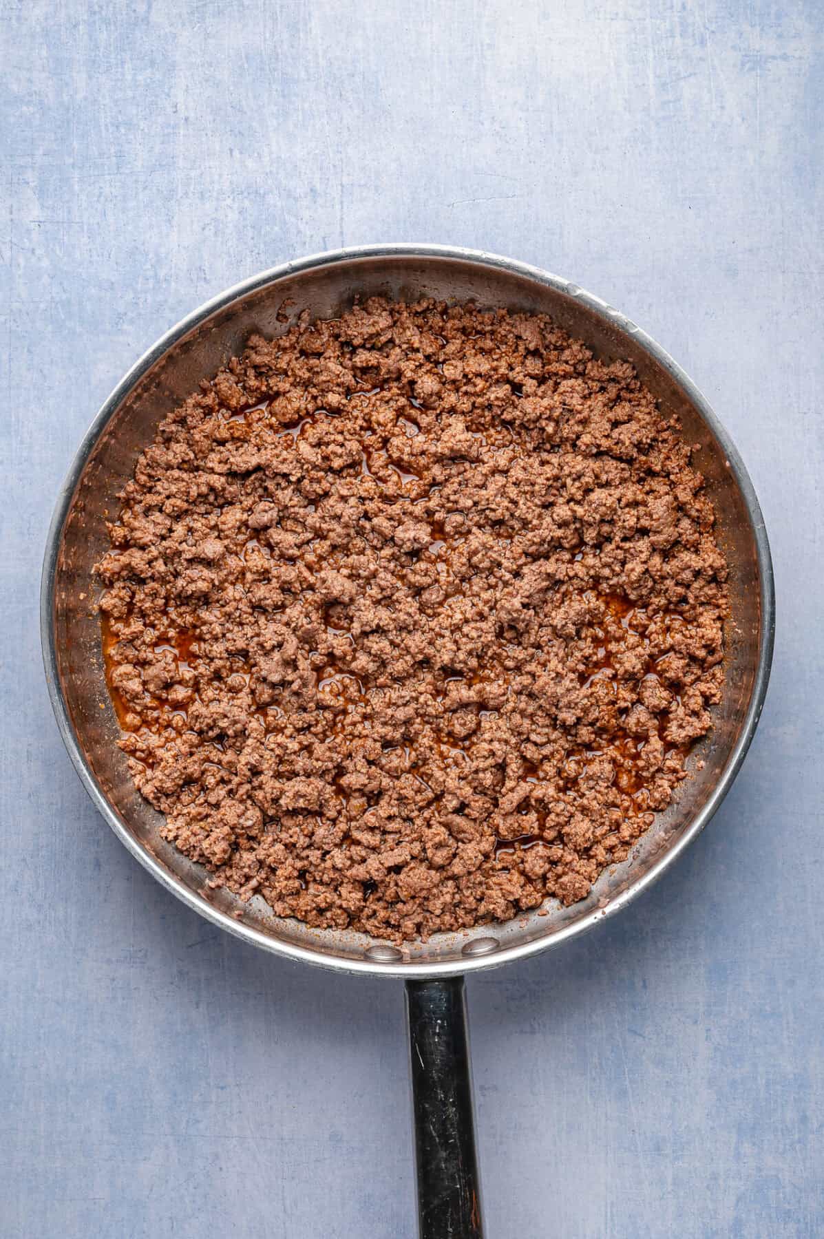 cooked taco meat in a skillet
