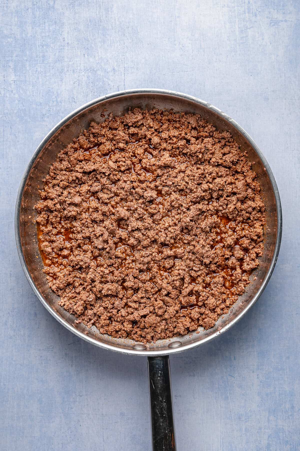 cooked taco meat in a skillet