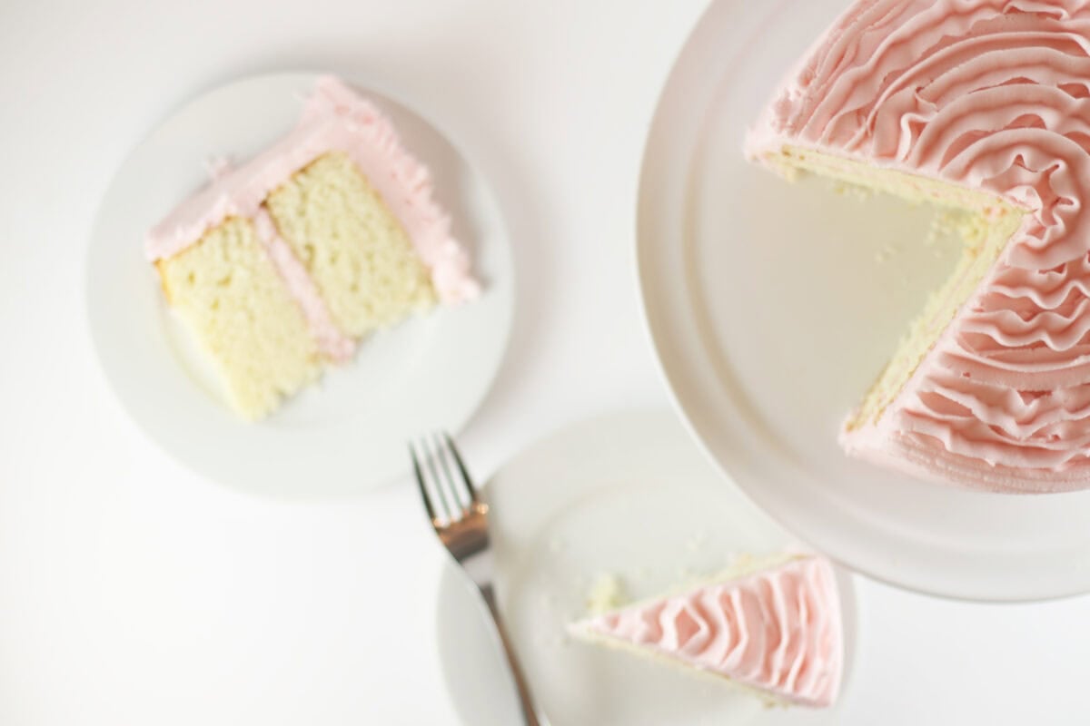 White Almond Sour Cream Cake with slices