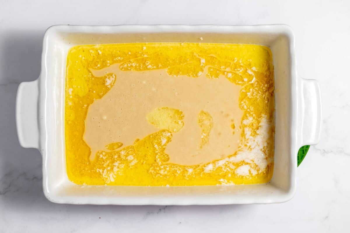 melted butter in baking dish