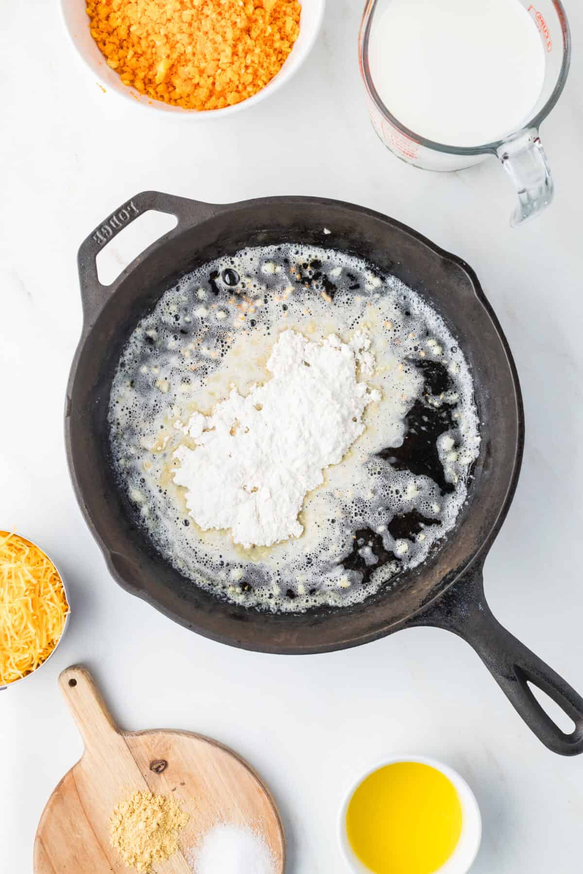 flour added to melted butter for a roux