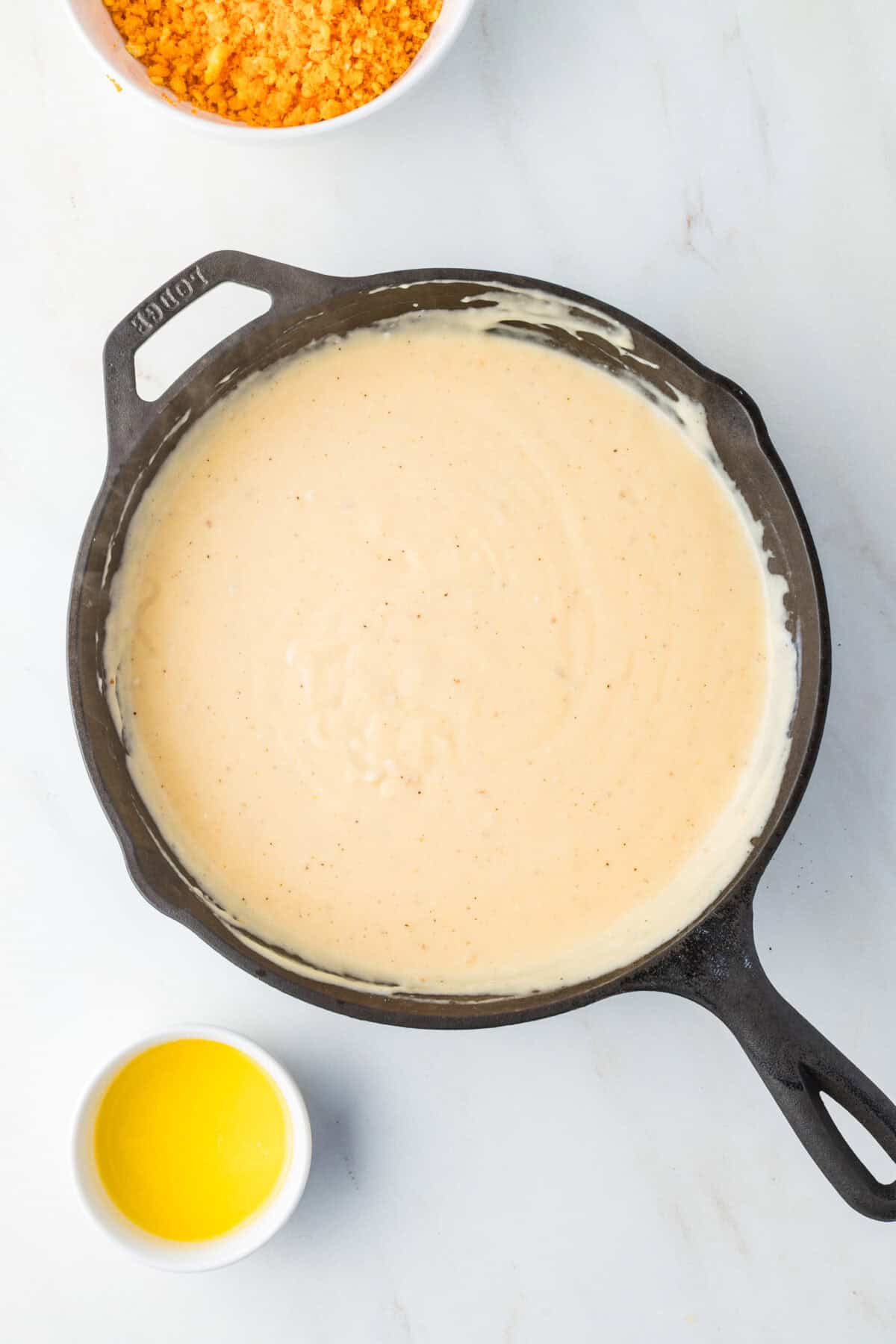 homemade cheese sauce in a skillet