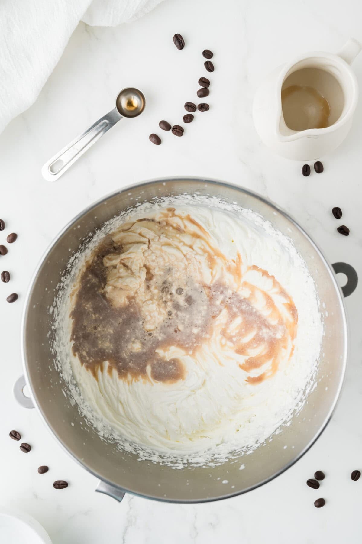 coffee added to mixed up ingredients