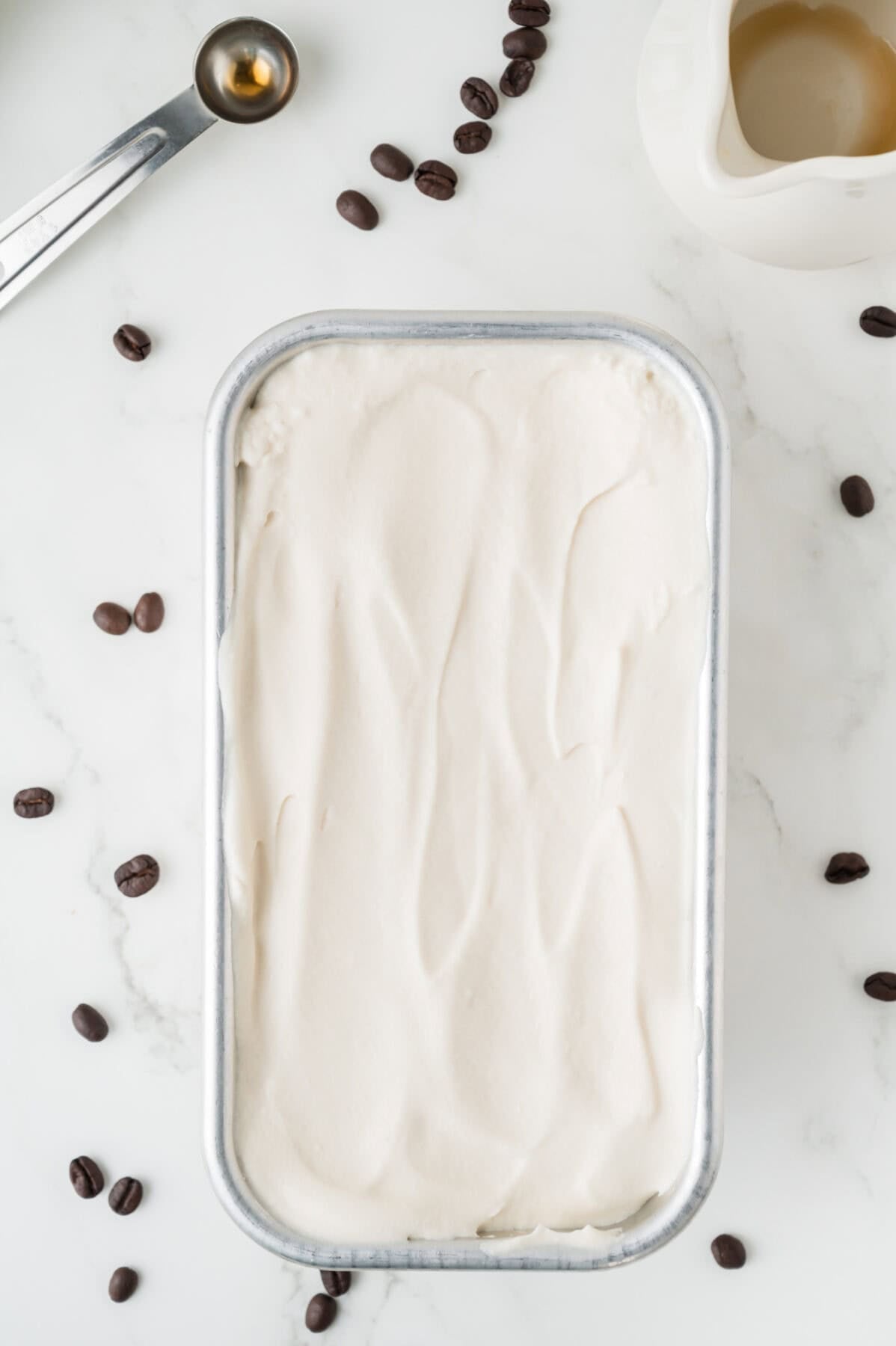 ice cream mixture spread into loaf pan