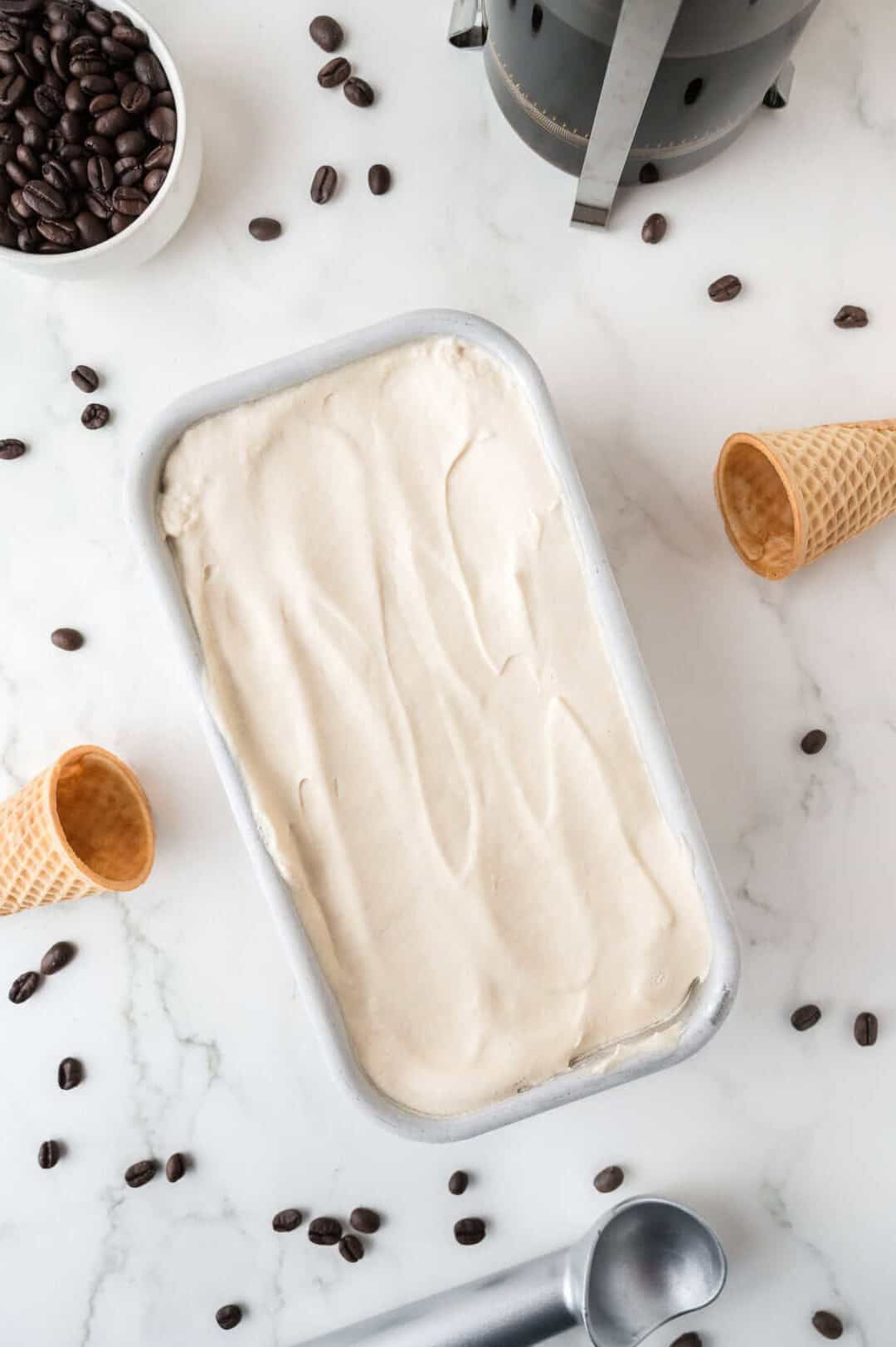 frozen coffee ice cream in loaf pan