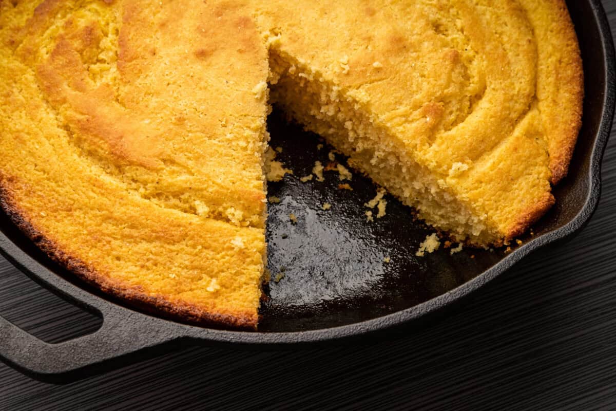 southern cornbread in a cast iron skillet