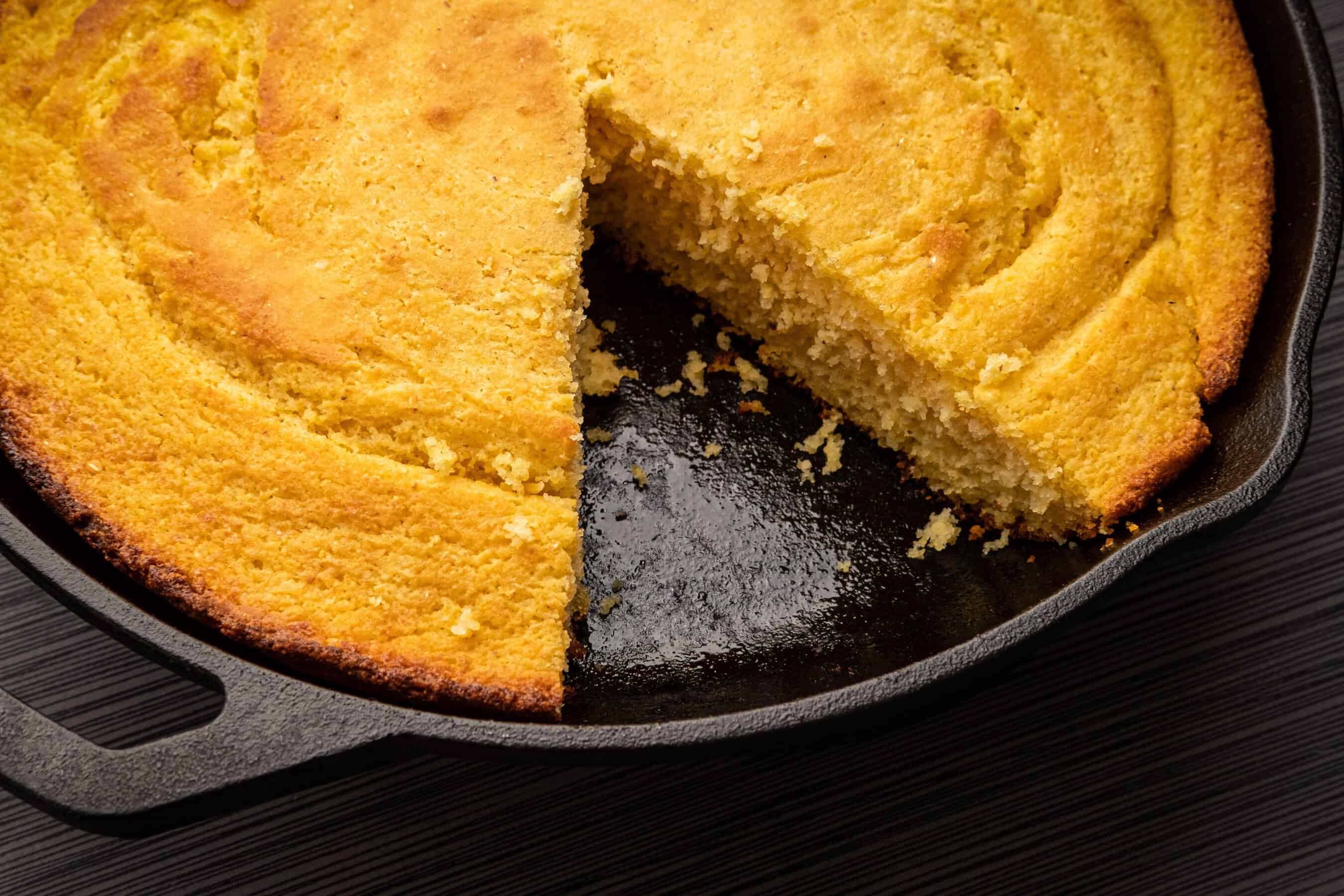 southern cornbread in a cast iron skillet