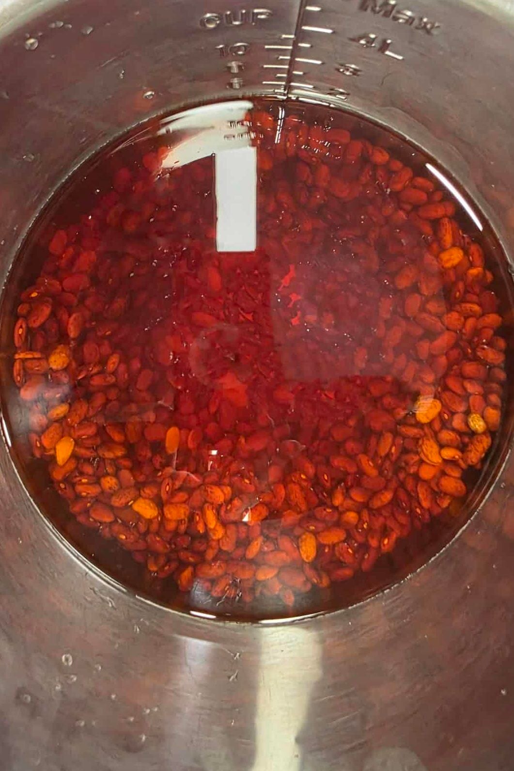 beef broth poured over dry pinto beans in an instant pot