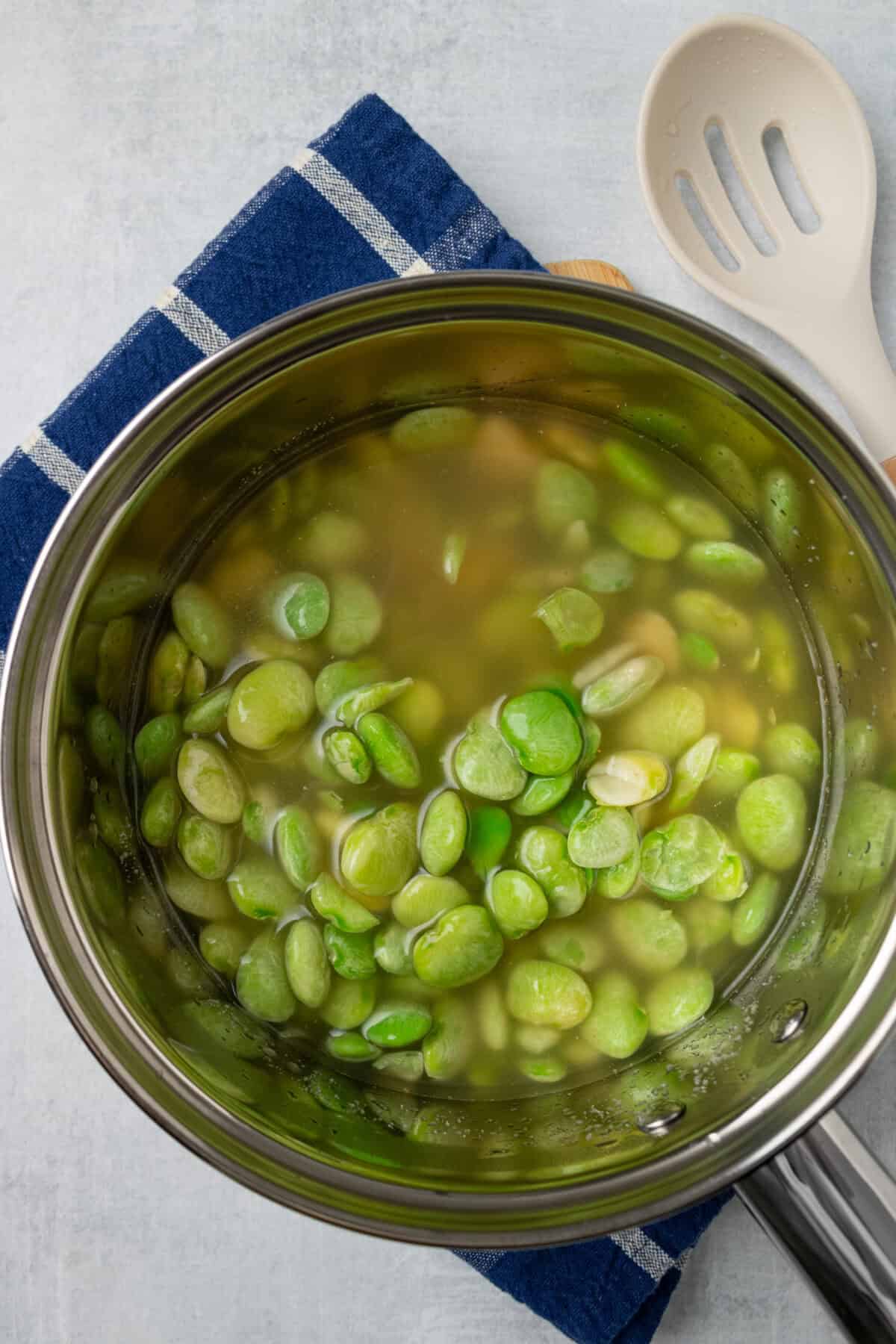 frozen butter beans added to chicken broth