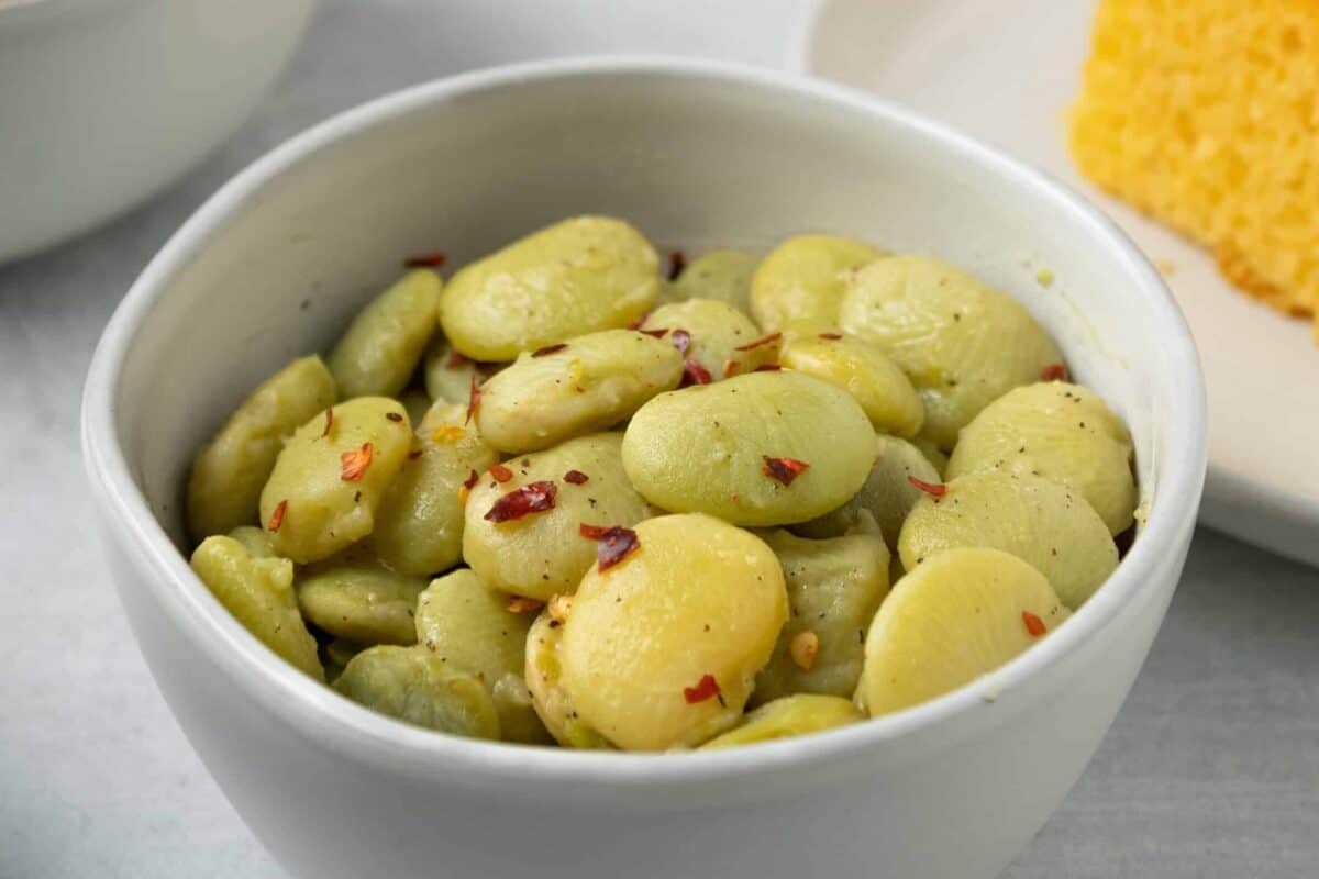 southern butter beans in a white bowl