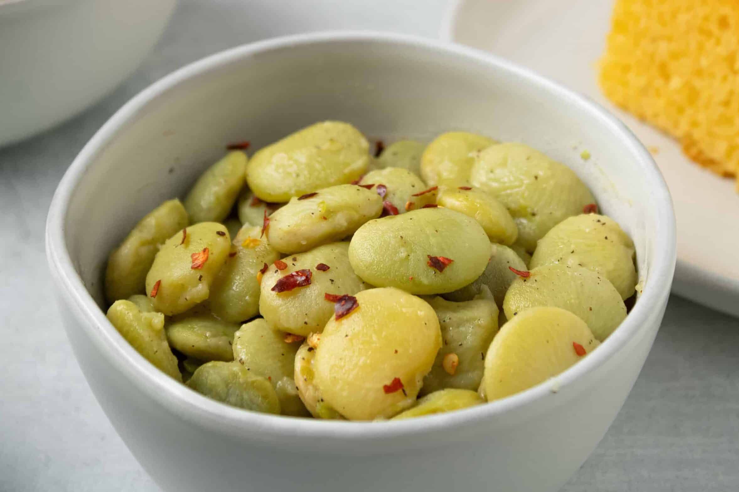 southern butter beans in a white bowl