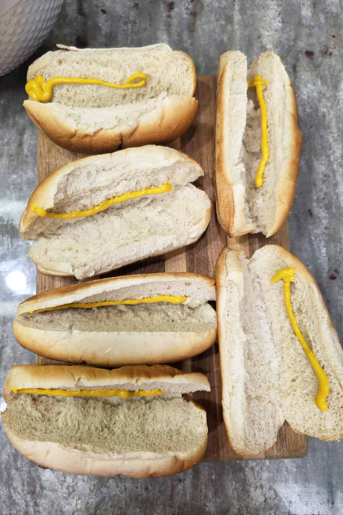 line of mustard in sub roll