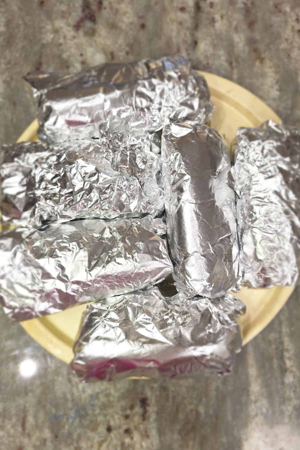 rotisserie chicken sandwiches wrapped in foil