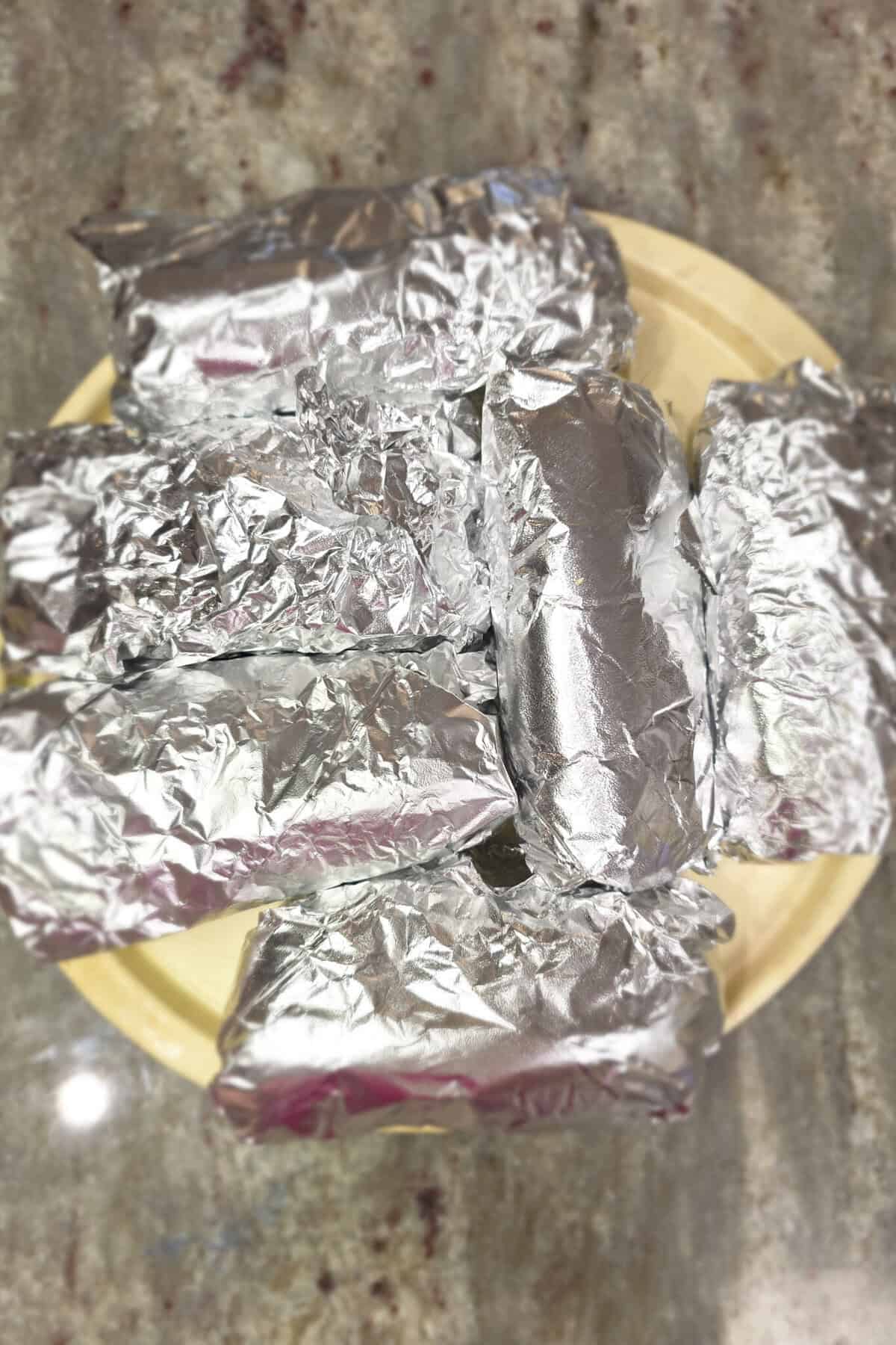 rotisserie chicken sandwiches wrapped in foil
