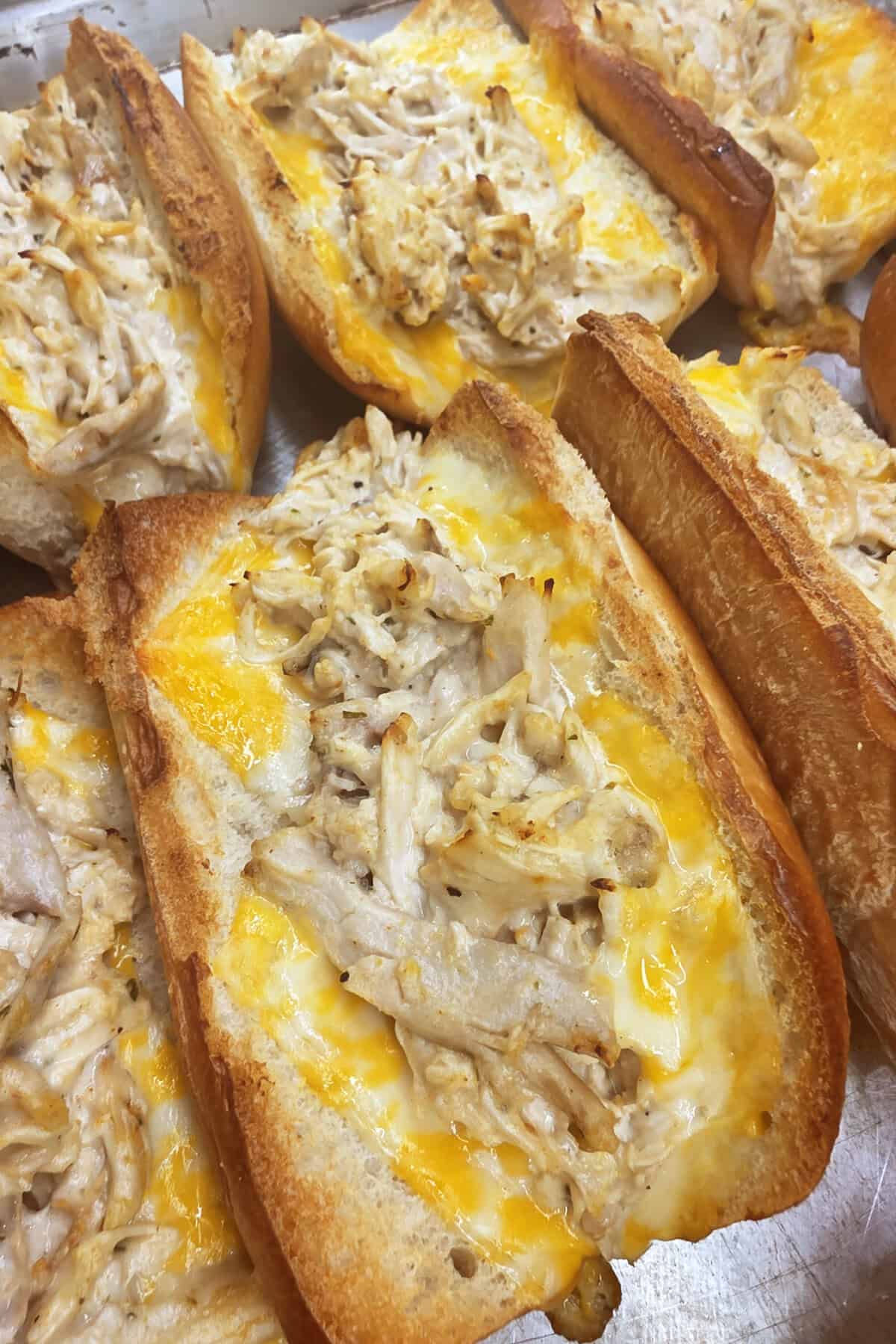 Rotisserie Chicken Sandwiches on a baking sheet