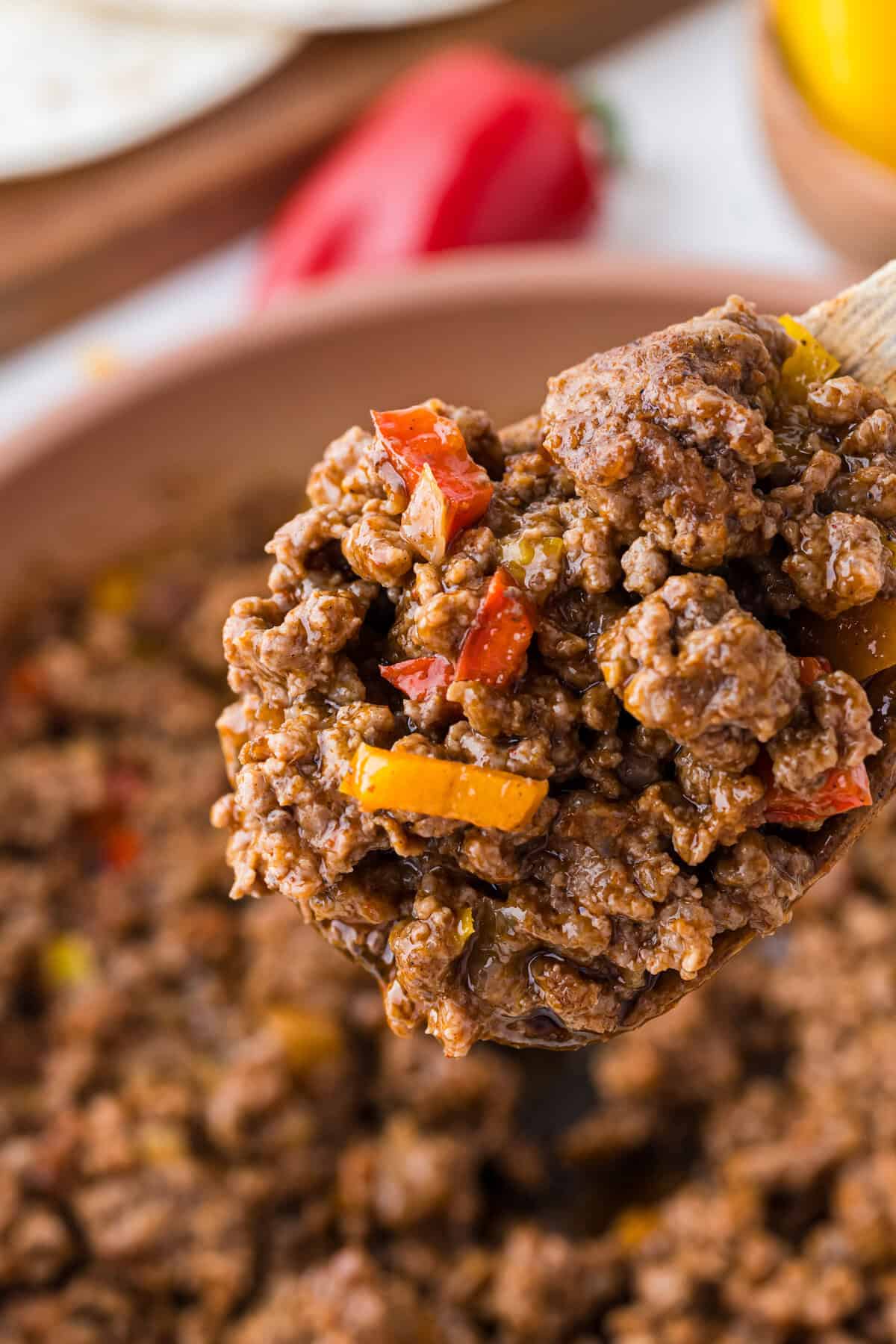 taco meat on a spoon