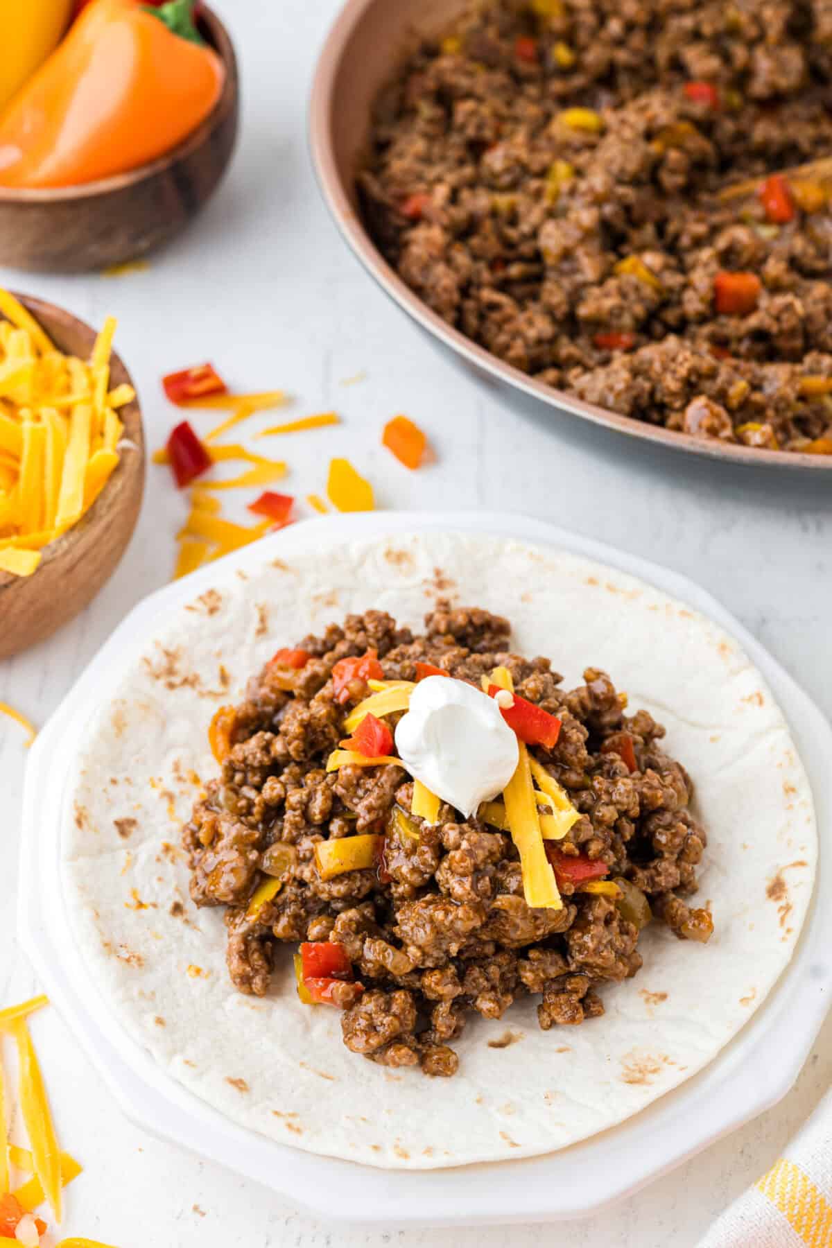 taco meat on a tortilla