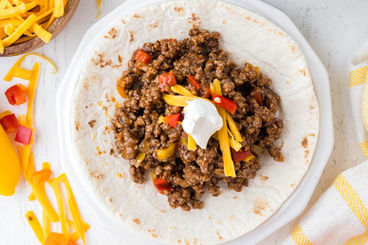 taco meat on a tortilla