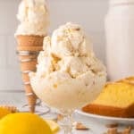 lemon cake ice cream in a dish and on a cone