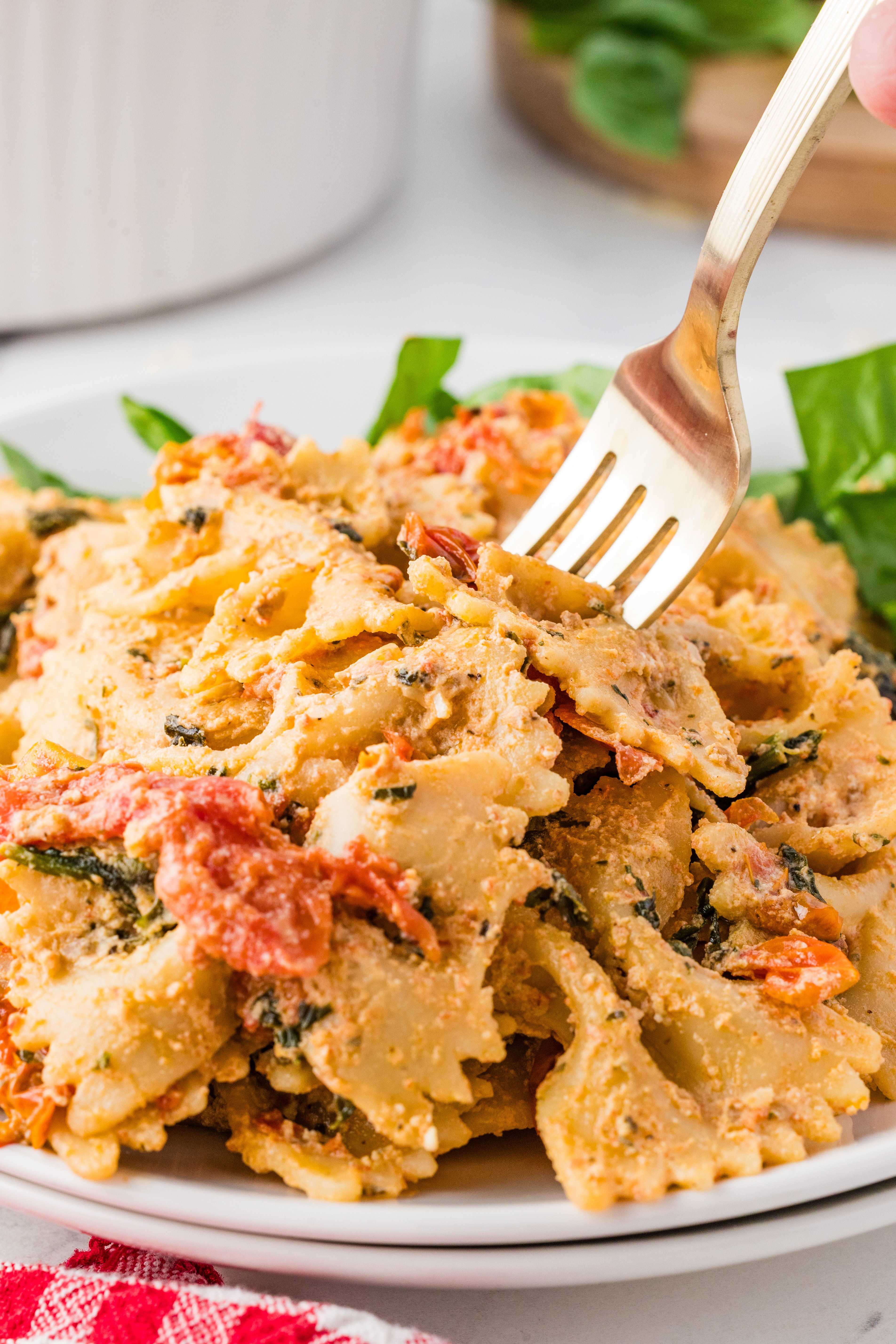 boursin cheese pasta with a fork in it