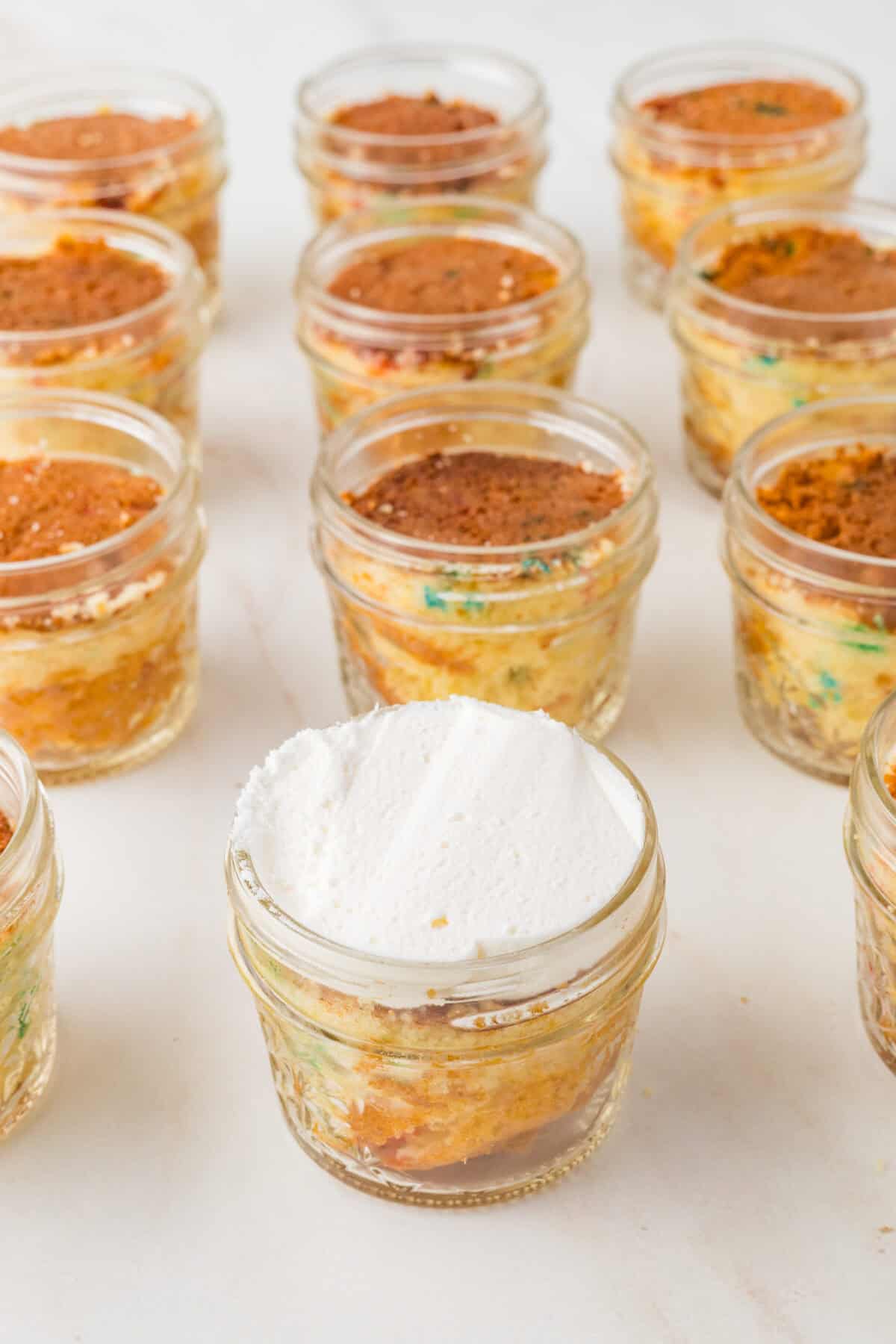 jar of cake with smooth frosting