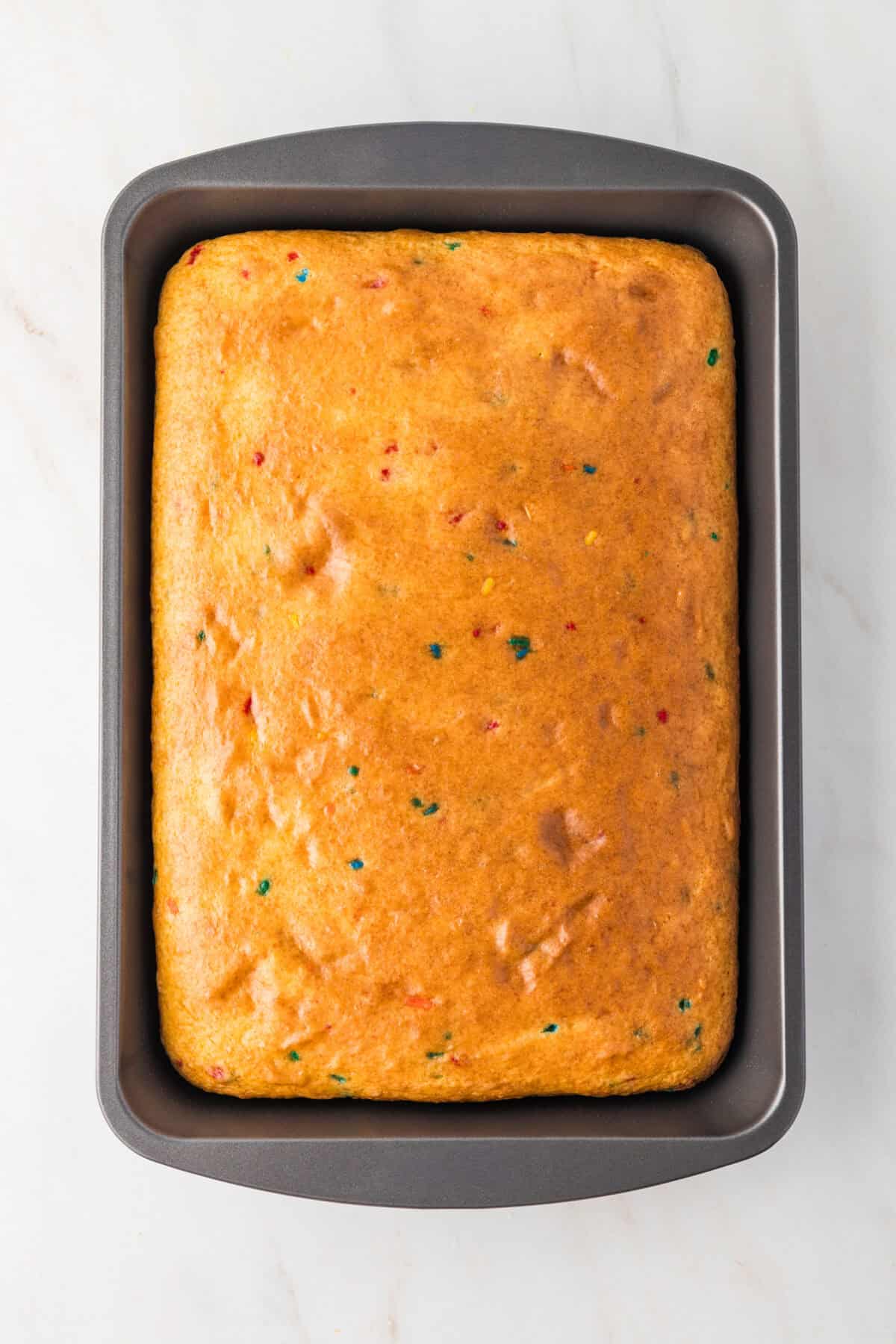 baked sheet cake in 9x13 pan
