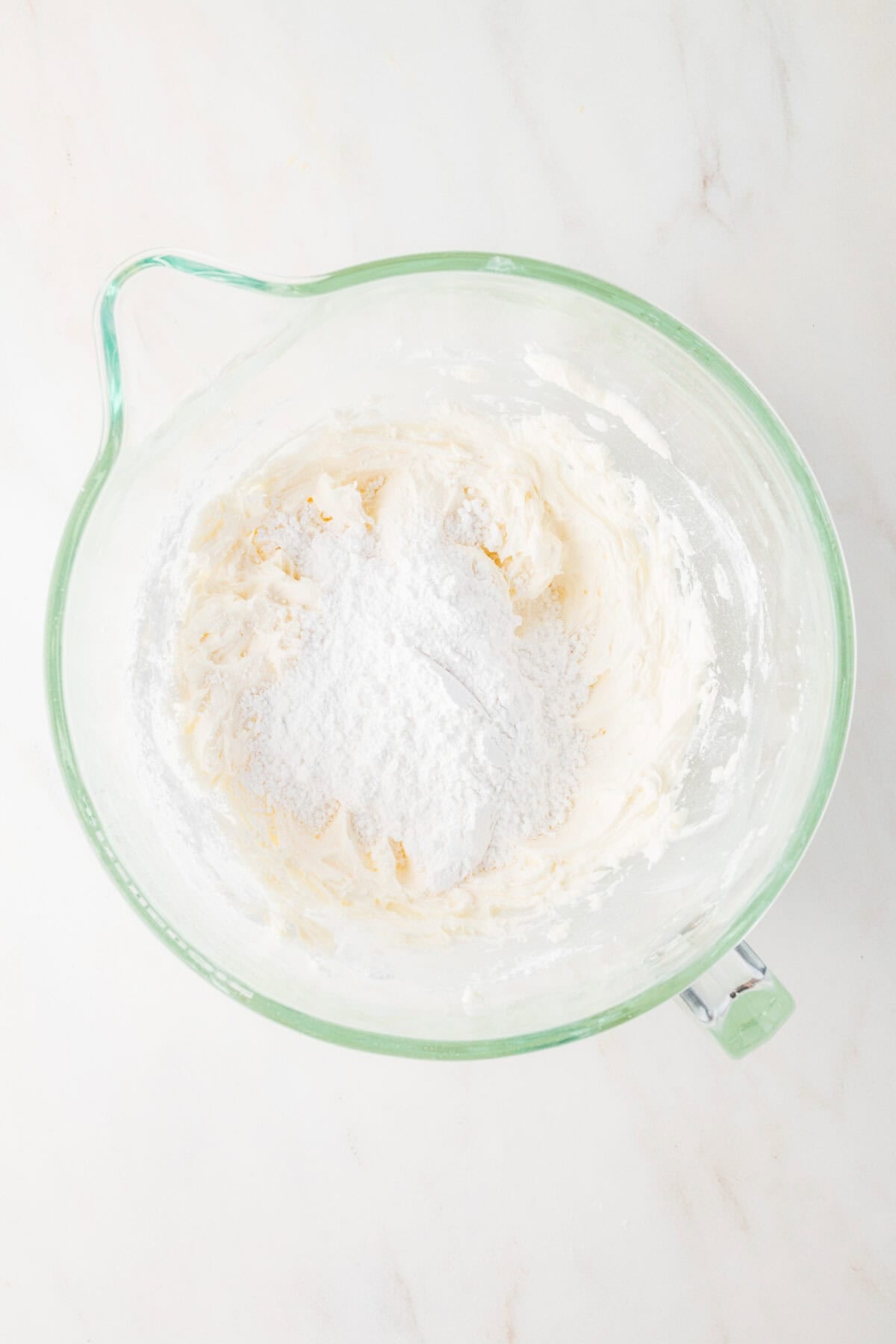 powdered sugar added to creamed butter and shortening