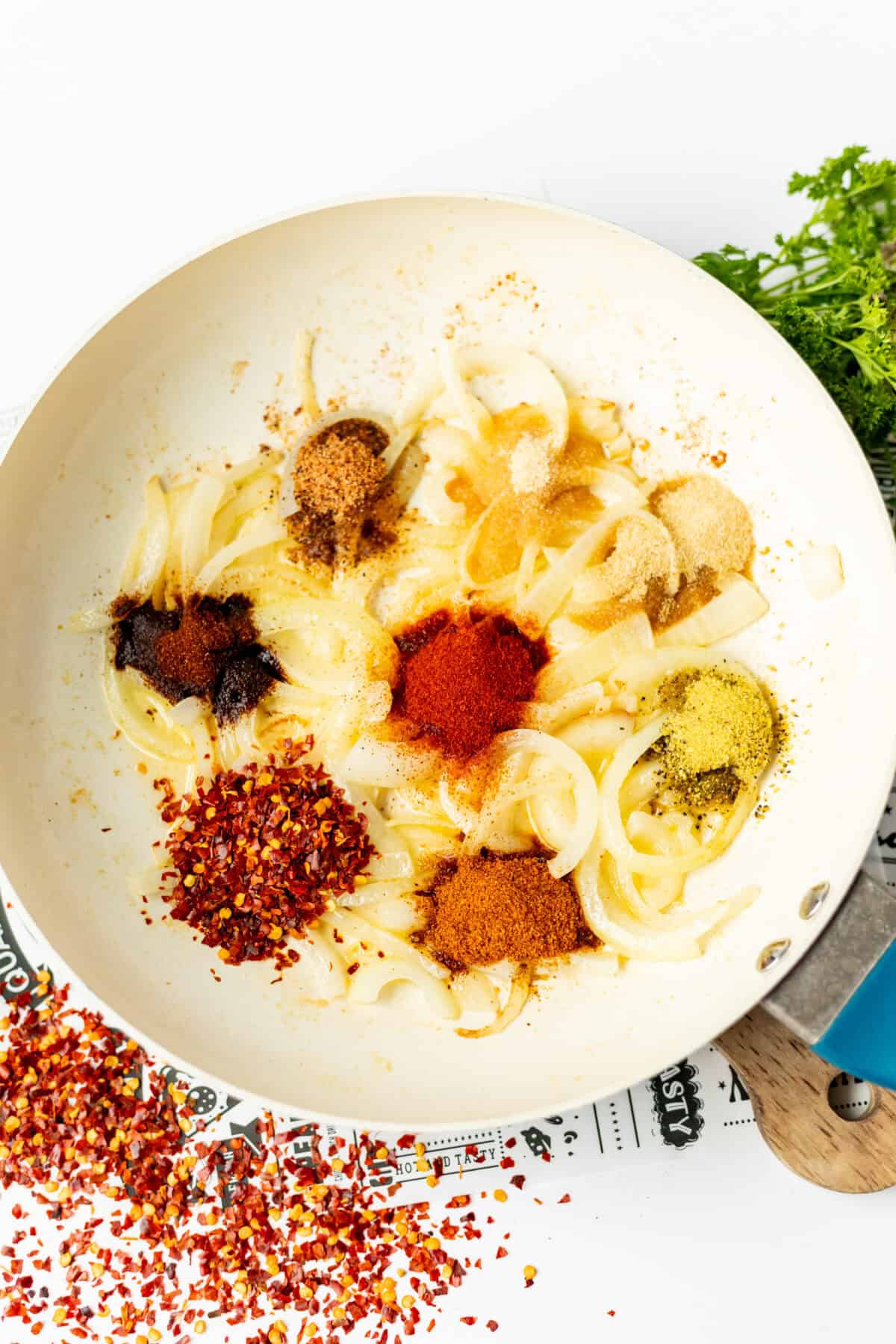 seasonings added to sauteed onions