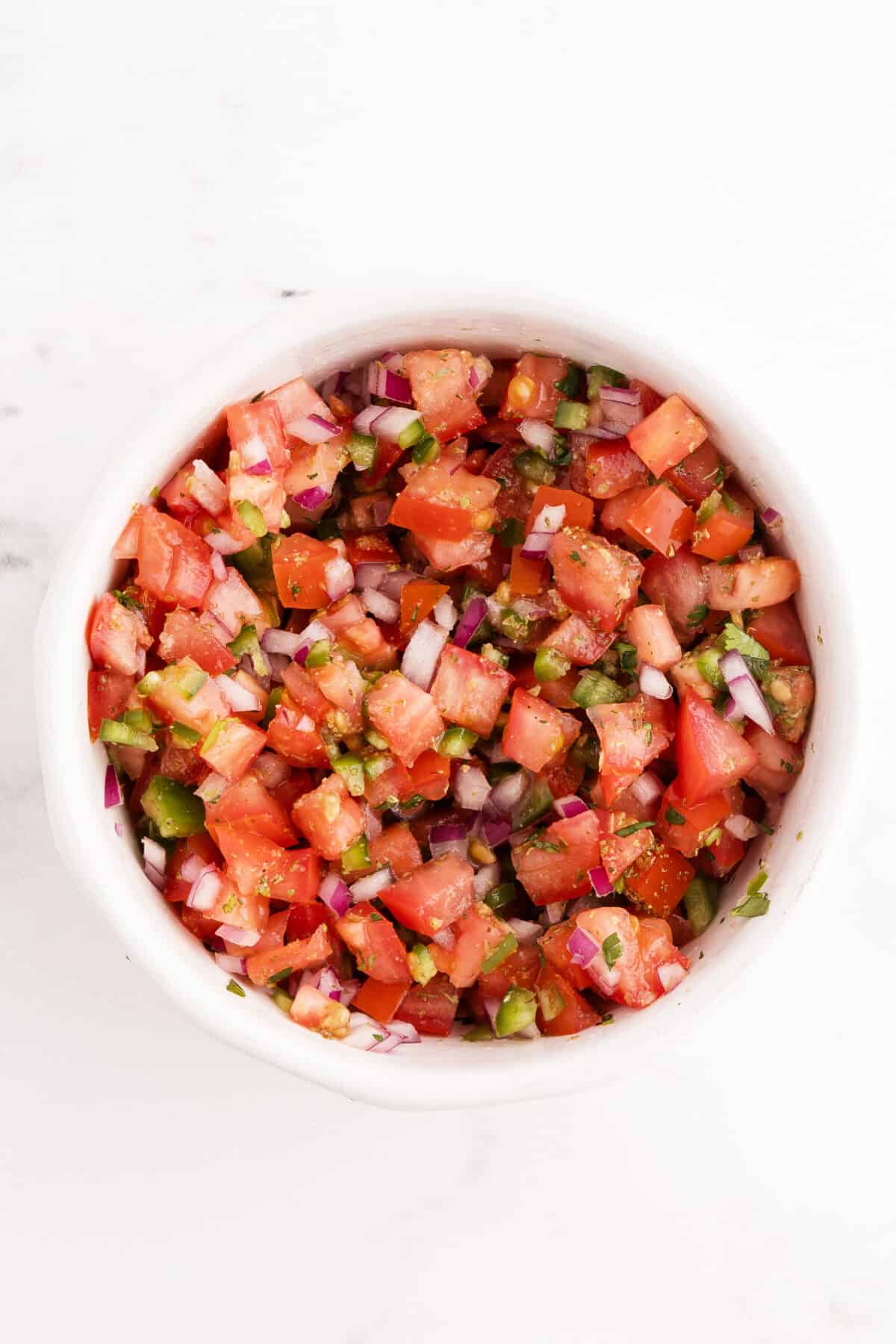 pico de gallo in white bowl