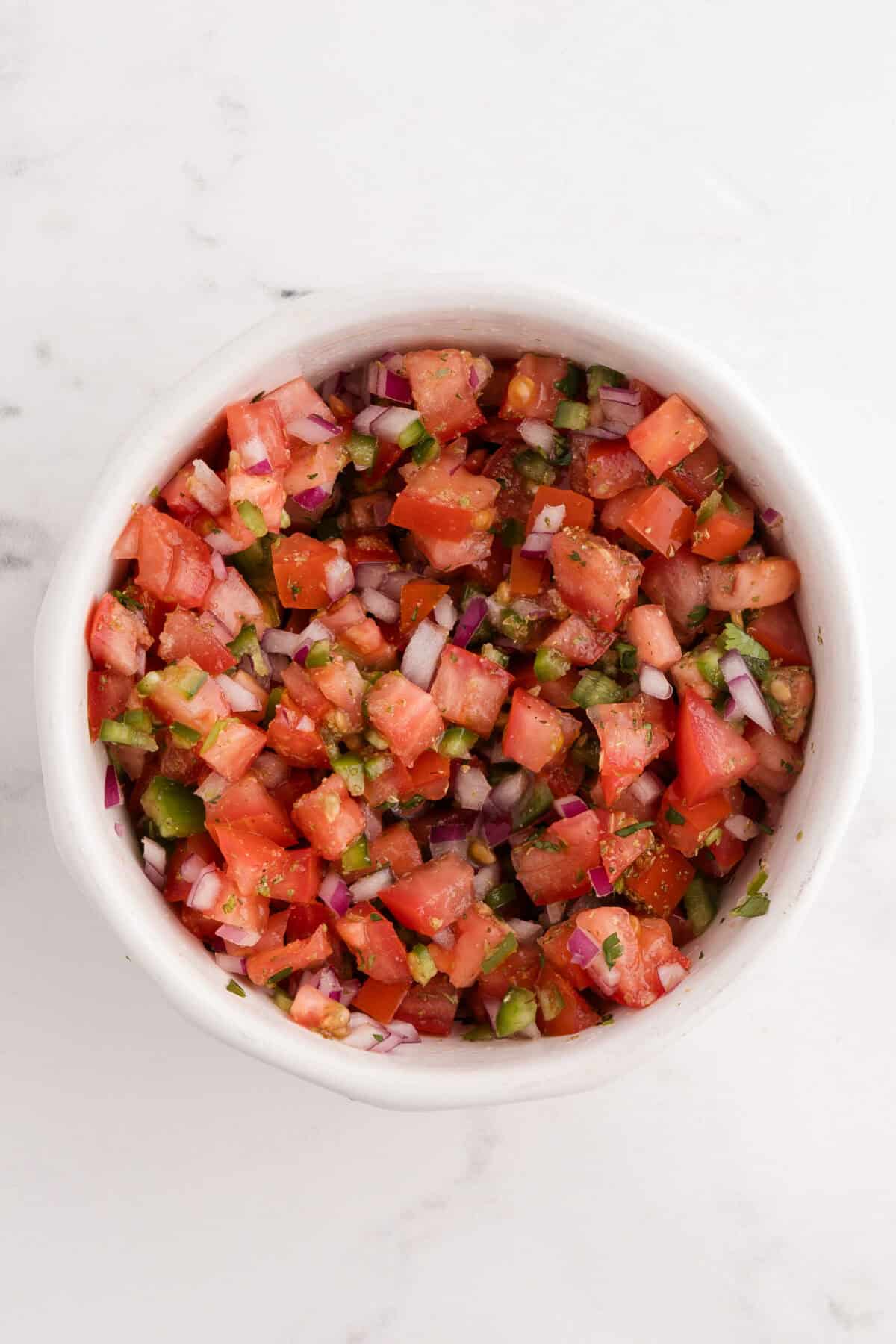 pico de gallo in white bowl