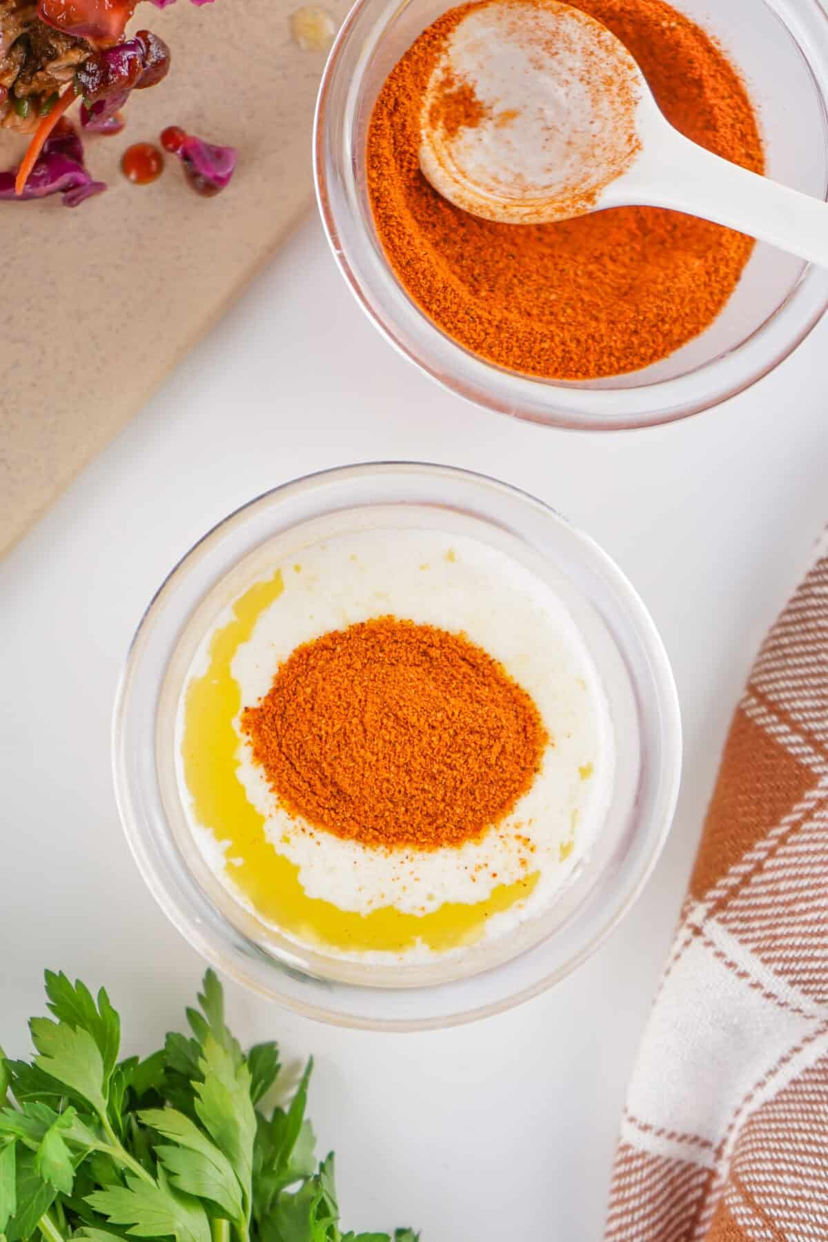 butter and seasoning mixed up to put on top of buns