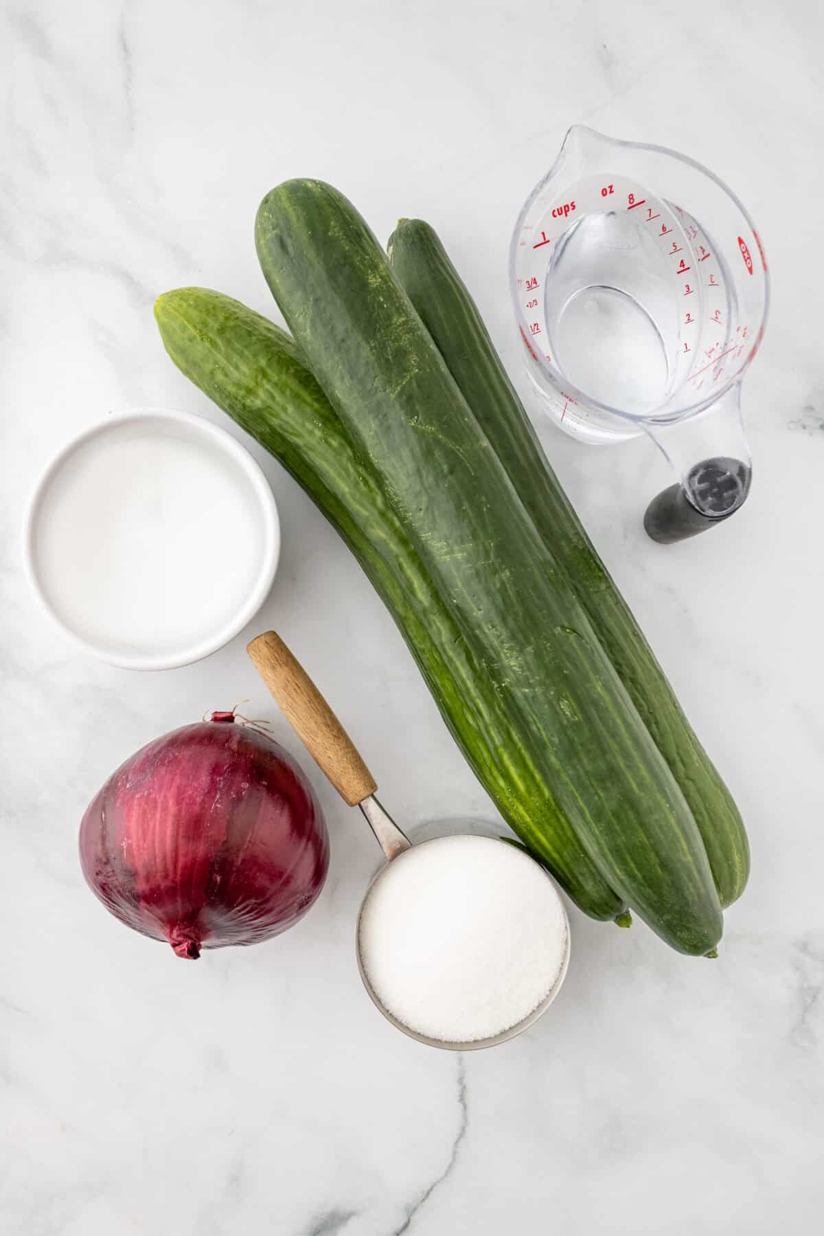 ingredients for cucumbers and onions