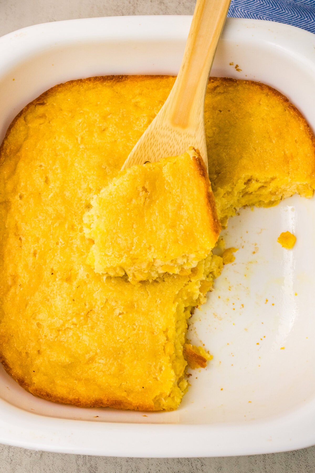 jiffy corn casserole with a spoon
