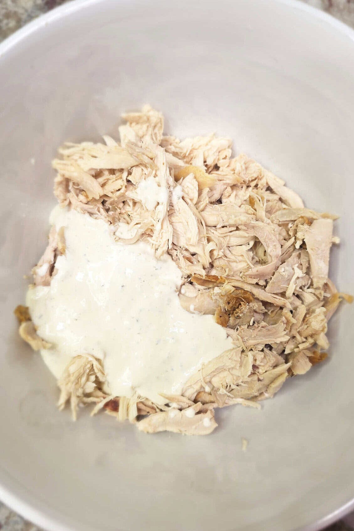 rotisserie chicken in bowl with ranch dressing