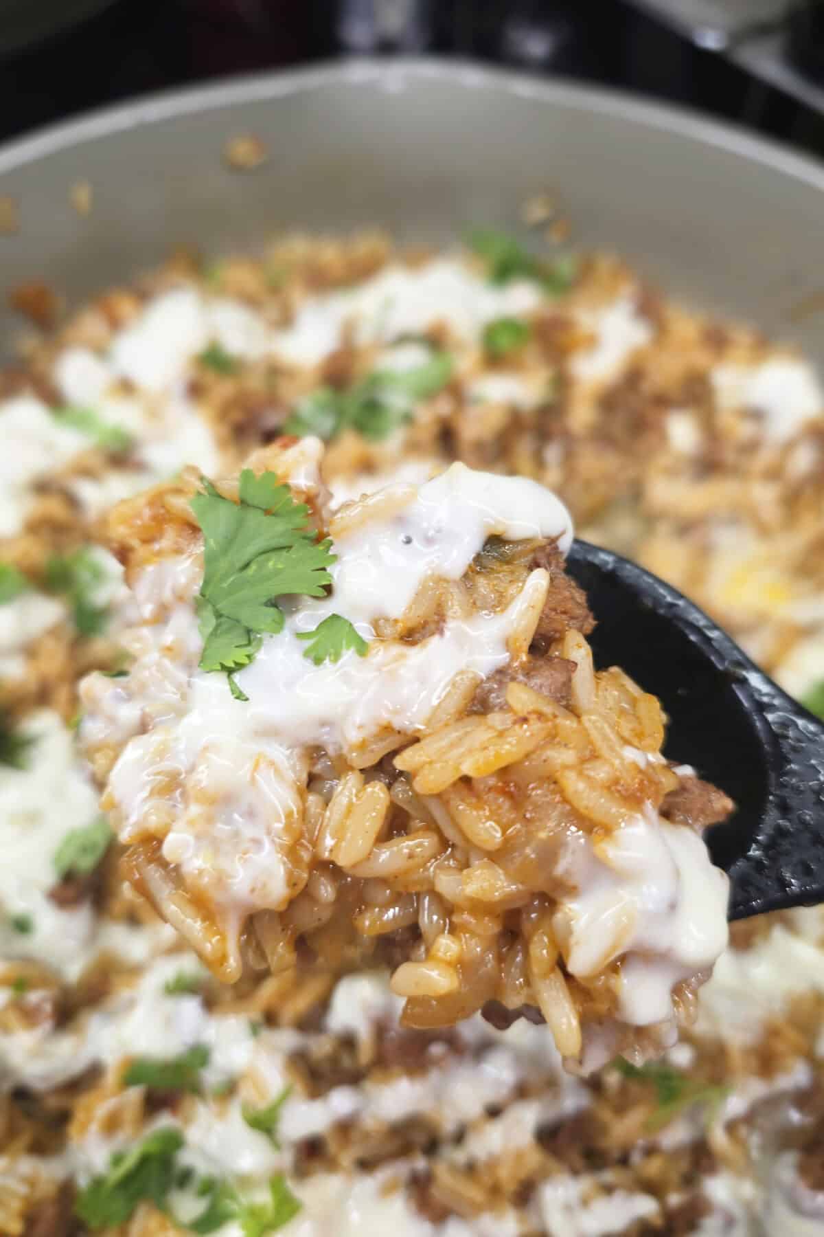 taco rice in a skillet