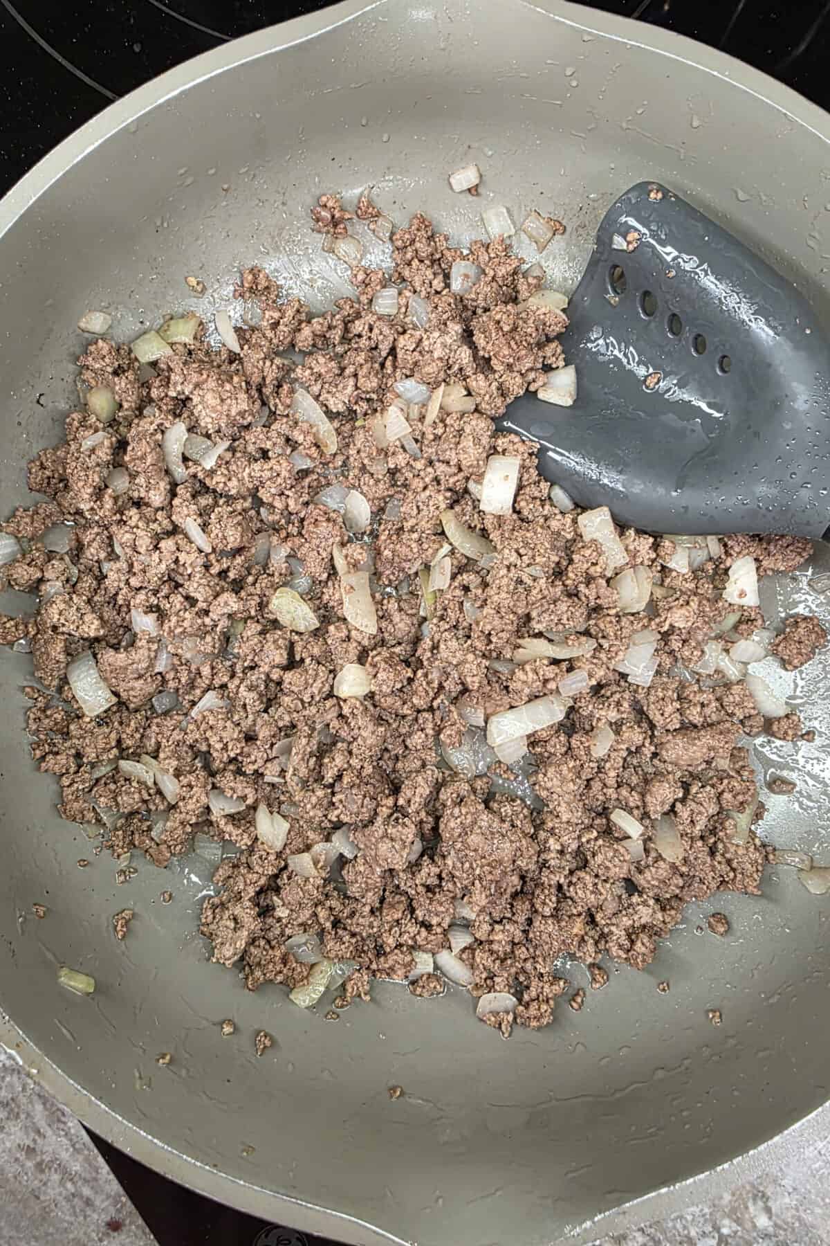 browned ground beef and tender onions