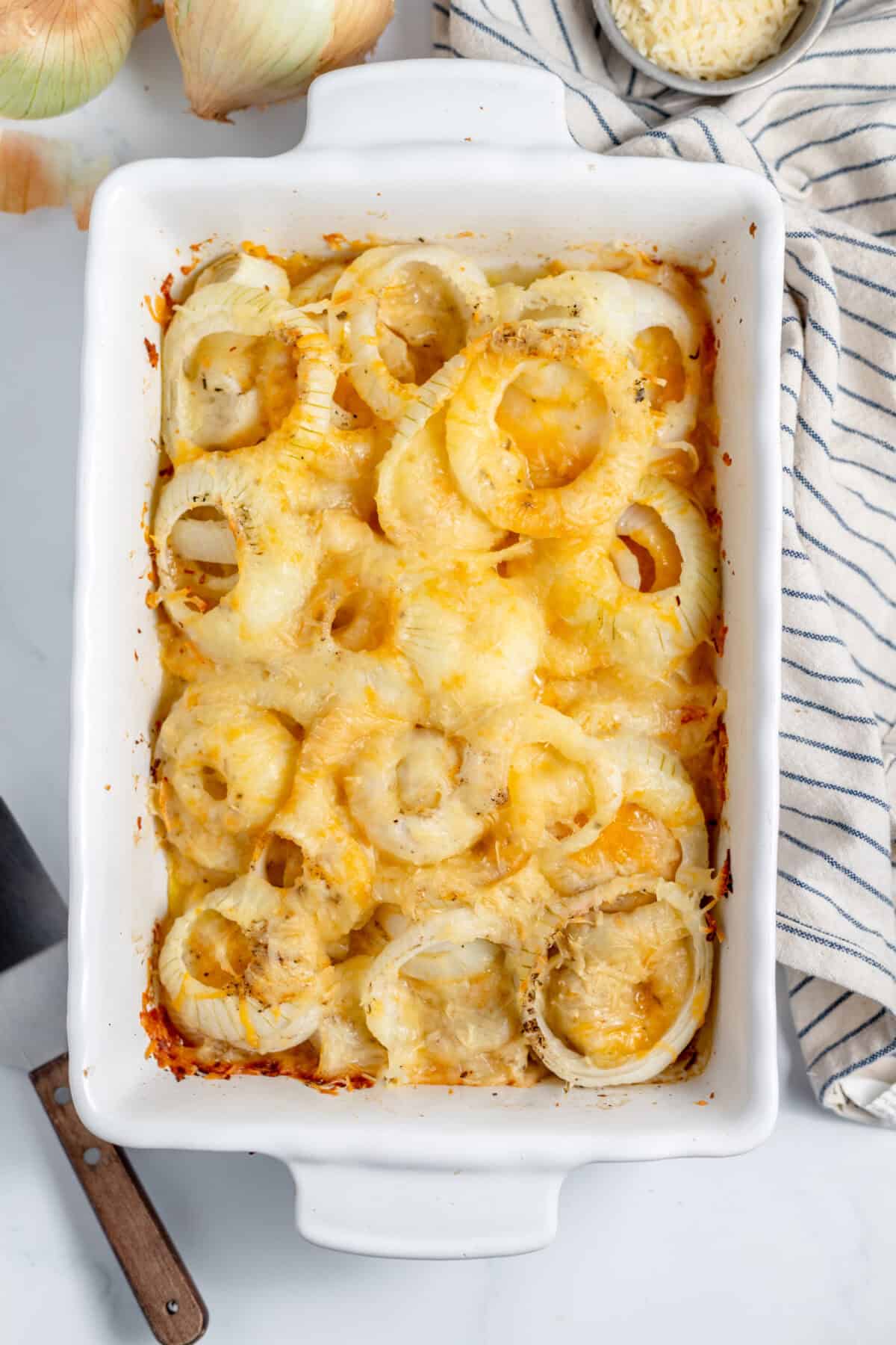 tennessee onions in a white baking dish