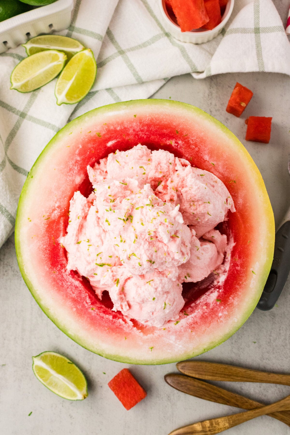 frozen watermelon ice cream in watermelon rind